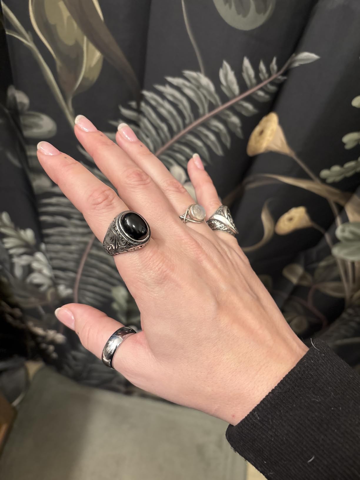 Retro Black Onyx Rings for Men Women, Oval Black Stone Ring Stainless Steel Vintage Mens Jewelry, Size 8-15 customer photo 1