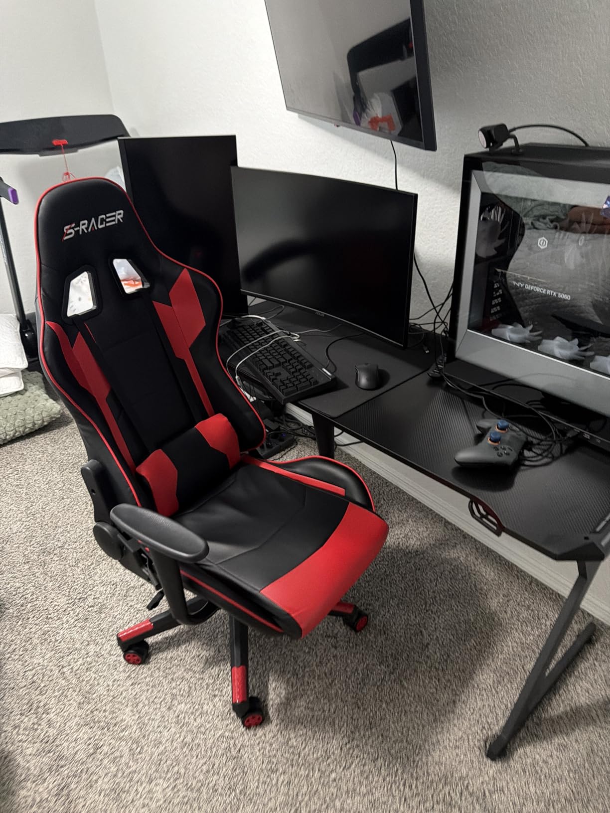 Homall Gaming Chair, Office Chair High Back Computer Chair Leather Desk Chair Racing Executive Ergonomic Adjustable Swivel Task Chair with Headrest and Lumbar Support (White) customer photo 1