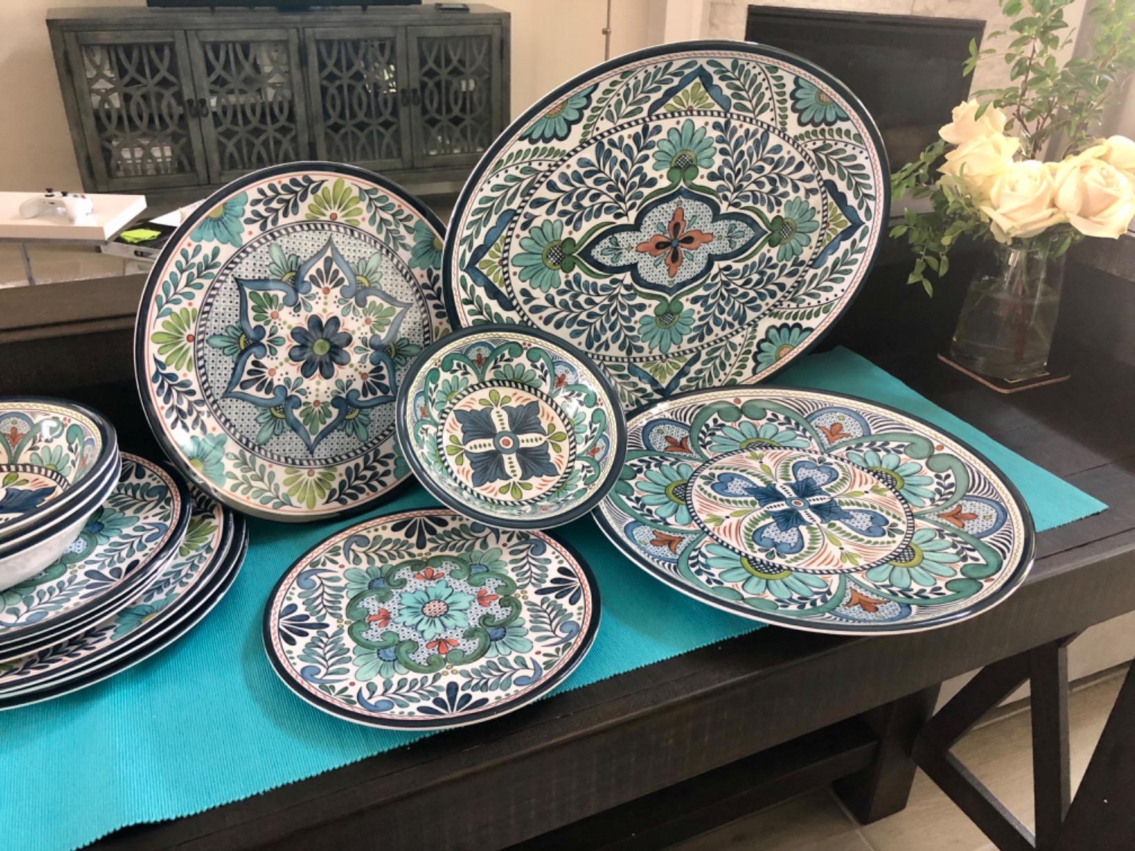 Talavera Melamine 12-Piece Dinnerware Set - Multicolored Plates and Bowls for 4, Spanish Tile-Inspired, Durable, Lightweight, Shatterproof, Dishwasher Safe, Indoor Outdoor Tableware customer photo 2