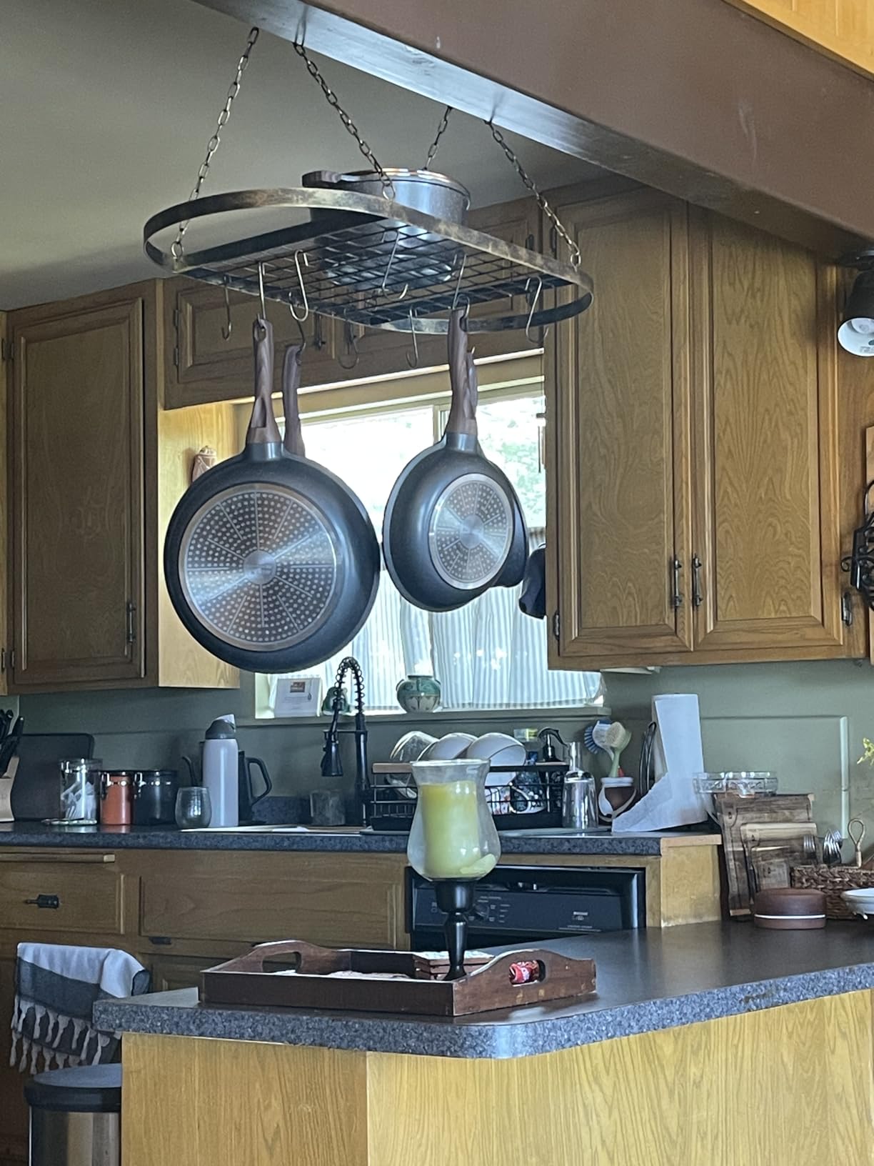 Sorbus Pot and Pan Rack for Ceiling with Hooks - Decorative Oval Mounted Storage Rack - Multi-Purpose Organizer for Home, Restaurant, Kitchen Cookware, Utensils, Books, Household (Hanging Black) customer photo 1