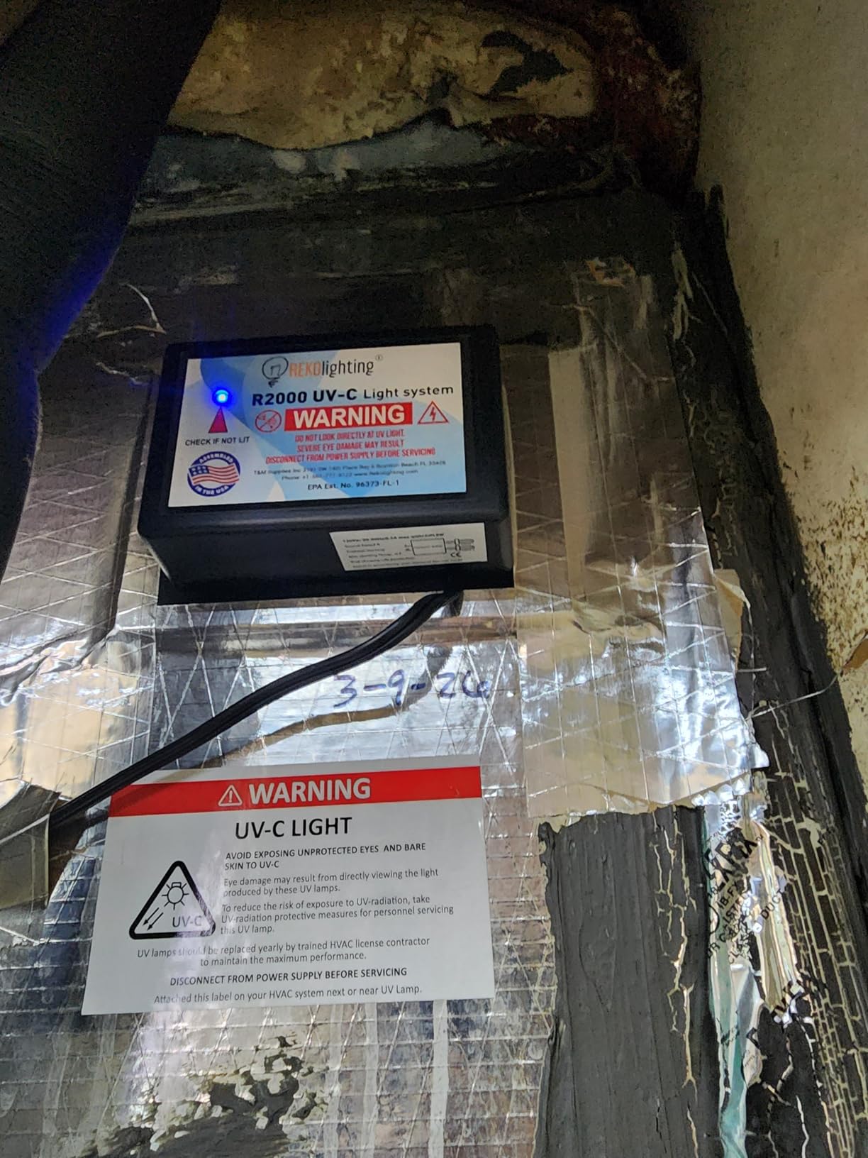 REKO Lighting R2000 Air Purifier Whole House UV UVC Light in Duct for HVAC AC customer photo 1