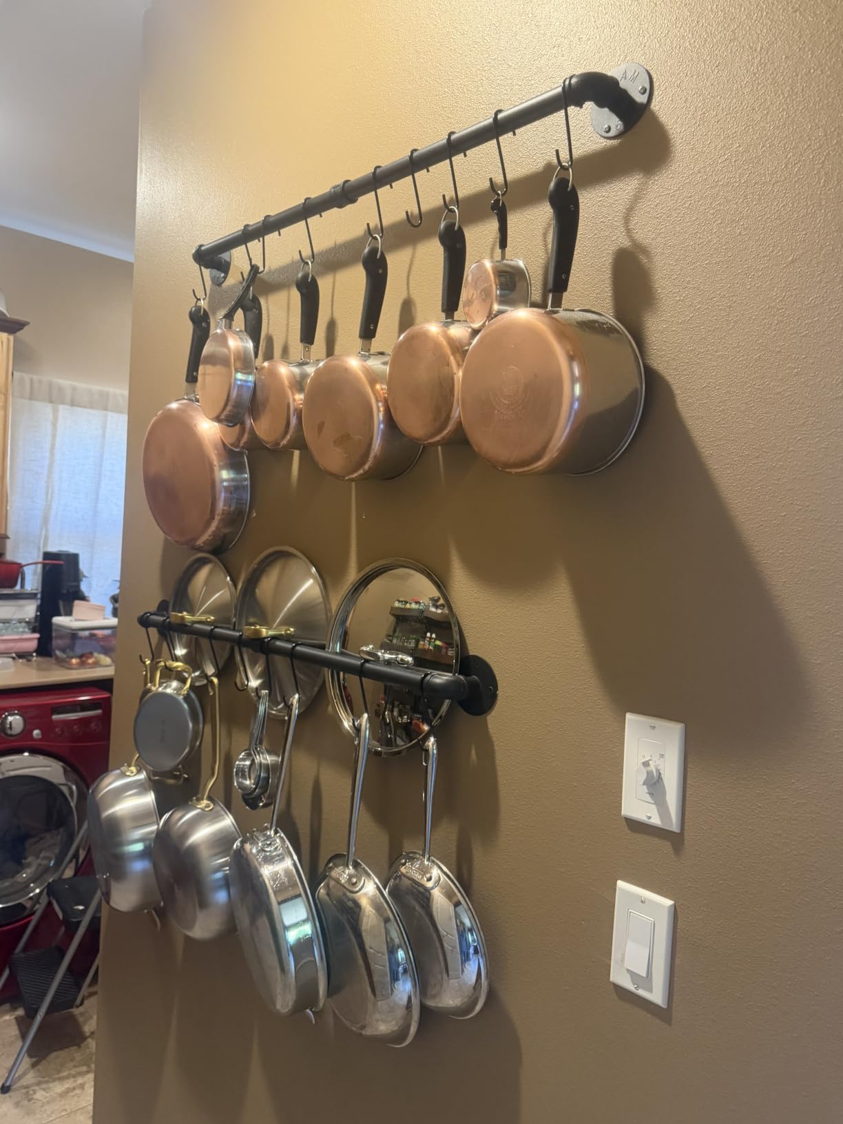 OROPY 38'' Pot Rack Wall Mounted, Iron Pipe Hanging Pot Rack, 14 S Hooks | Industrial Utensils Kitchen Hanging Rail, Pot and Pan Organizer, Pot Lid Organizer, Black customer photo 1