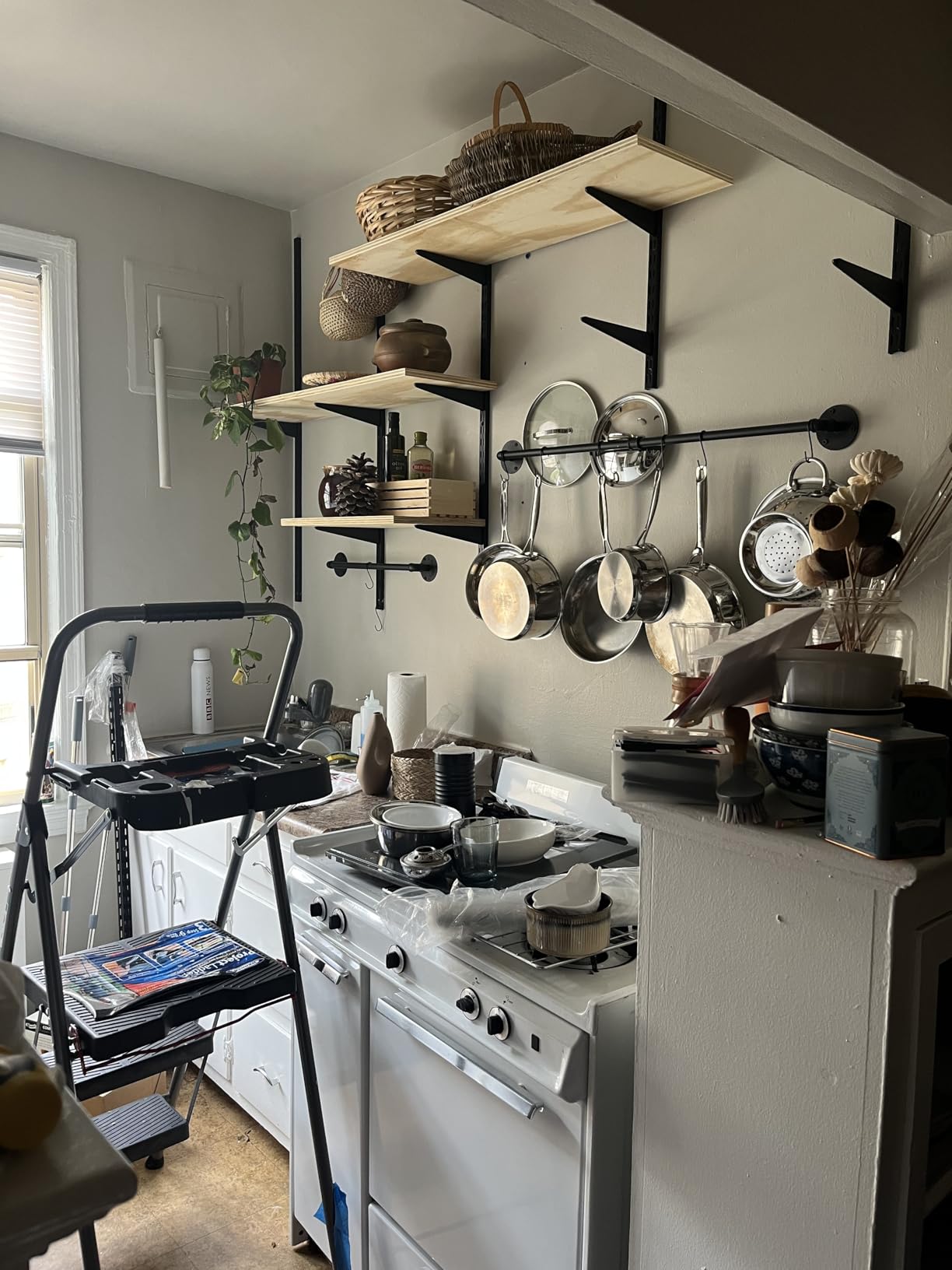 OROPY 38'' Pot Rack Wall Mounted, Iron Pipe Hanging Pot Rack, 14 S Hooks | Industrial Utensils Kitchen Hanging Rail, Pot and Pan Organizer, Pot Lid Organizer, Black customer photo 2
