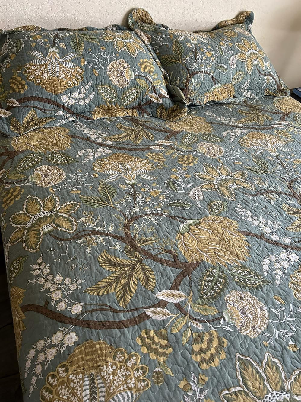Quilt Set Queen Size, 100% Cotton Patchwork Green Bohemian Quilt Sets, Reversible Bedspread Lightweight and Breathable for All Seasons, Soft Quilted Bedspread with 2 Pillow Shams customer photo 2