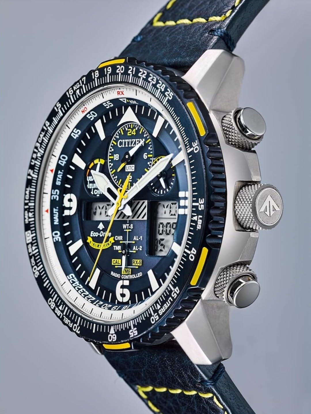 Citizen Men's Eco-Drive Promaster Air Skyhawk Atomic Time Keeping Pilot Watch in Stainless Steel with Blue Leather Strap, Blue Dial (Model: JY8078-01L) customer photo 2