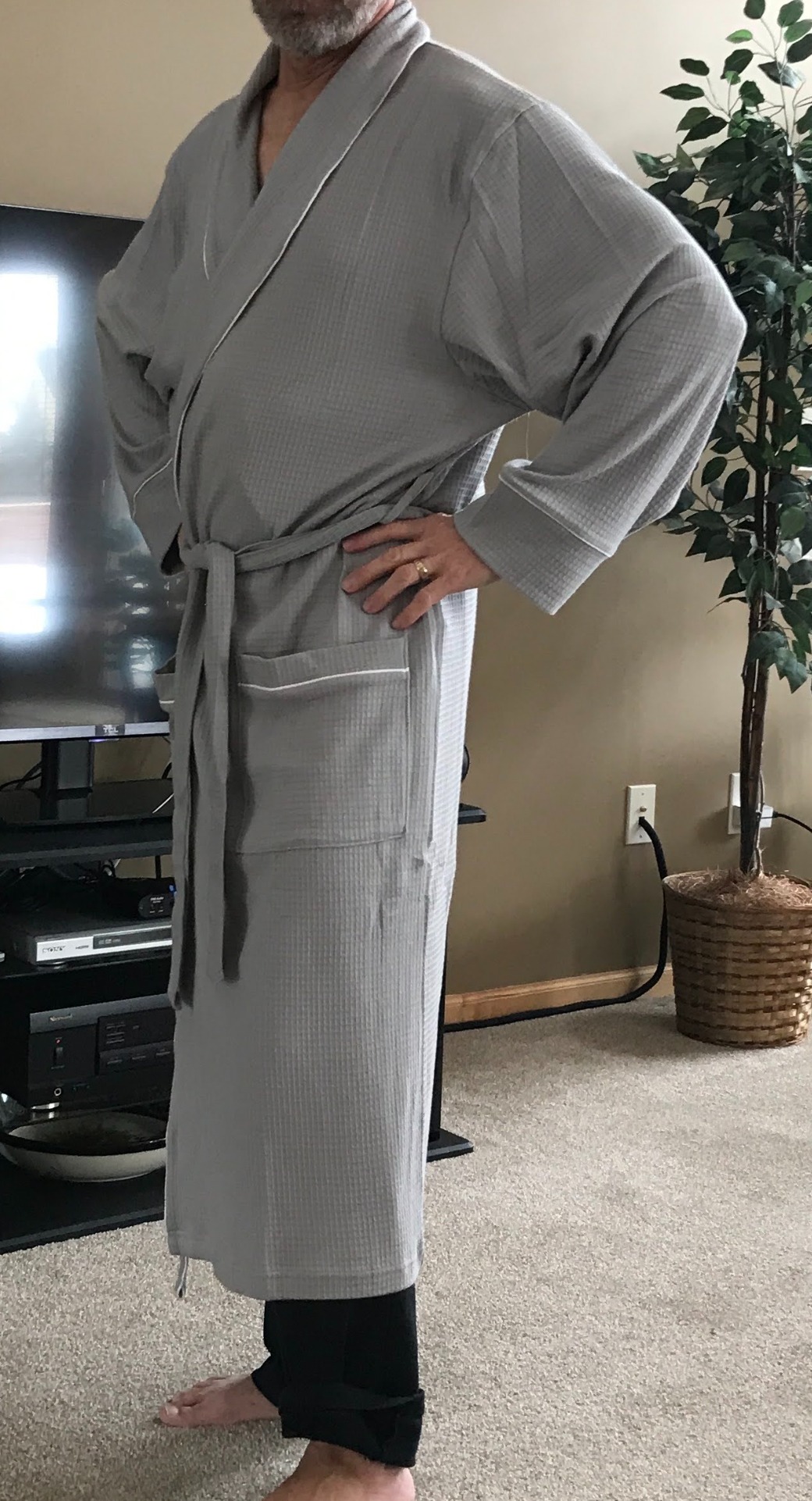 Men's Lightweight Cotton Waffle Bath Robe, Mid-Length Loungewear (Available in Big & Tall) customer photo 2