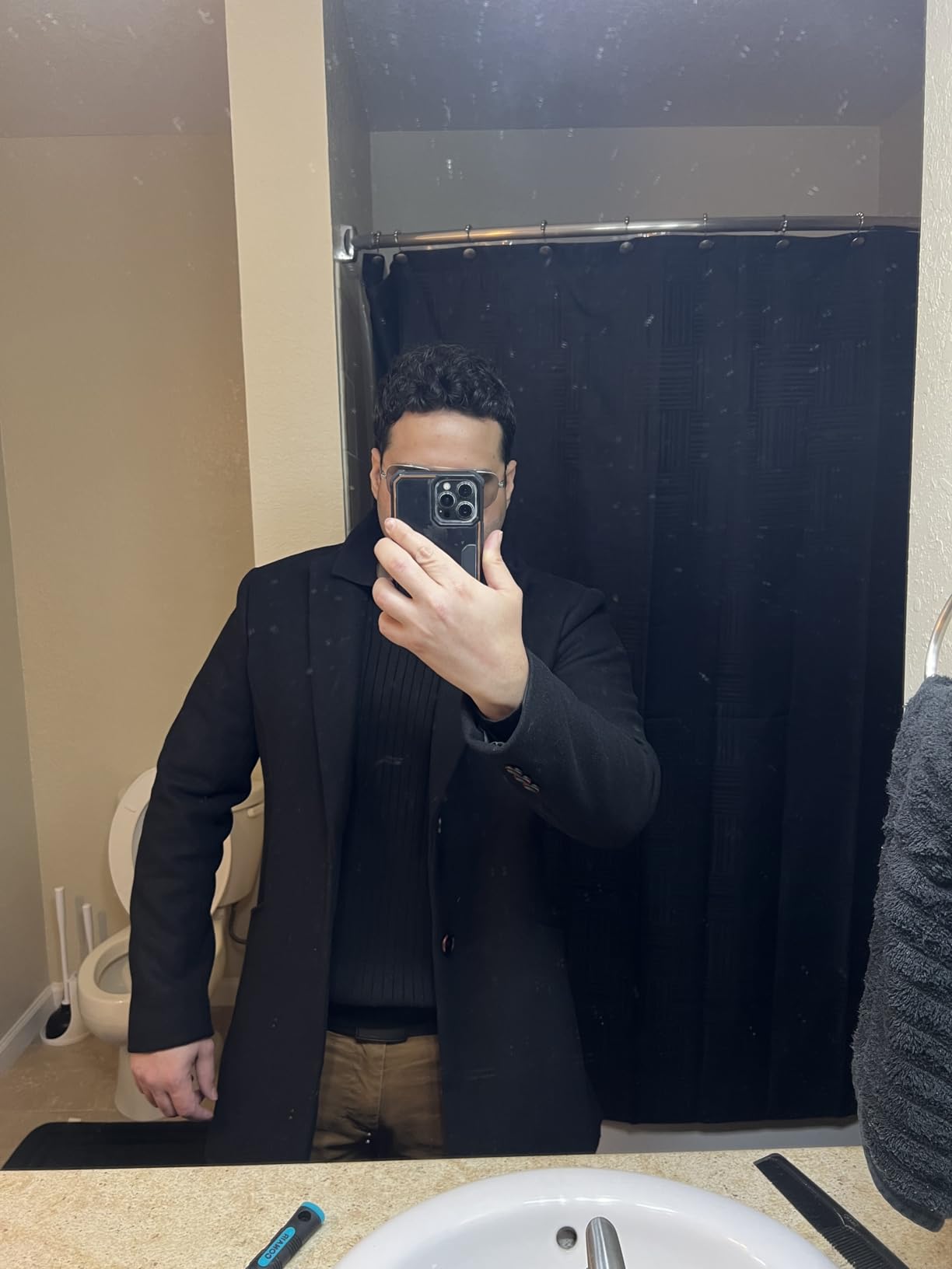 chouyatou Men's Mid-Length Single Breasted Wool Blend Top Coat customer photo 1