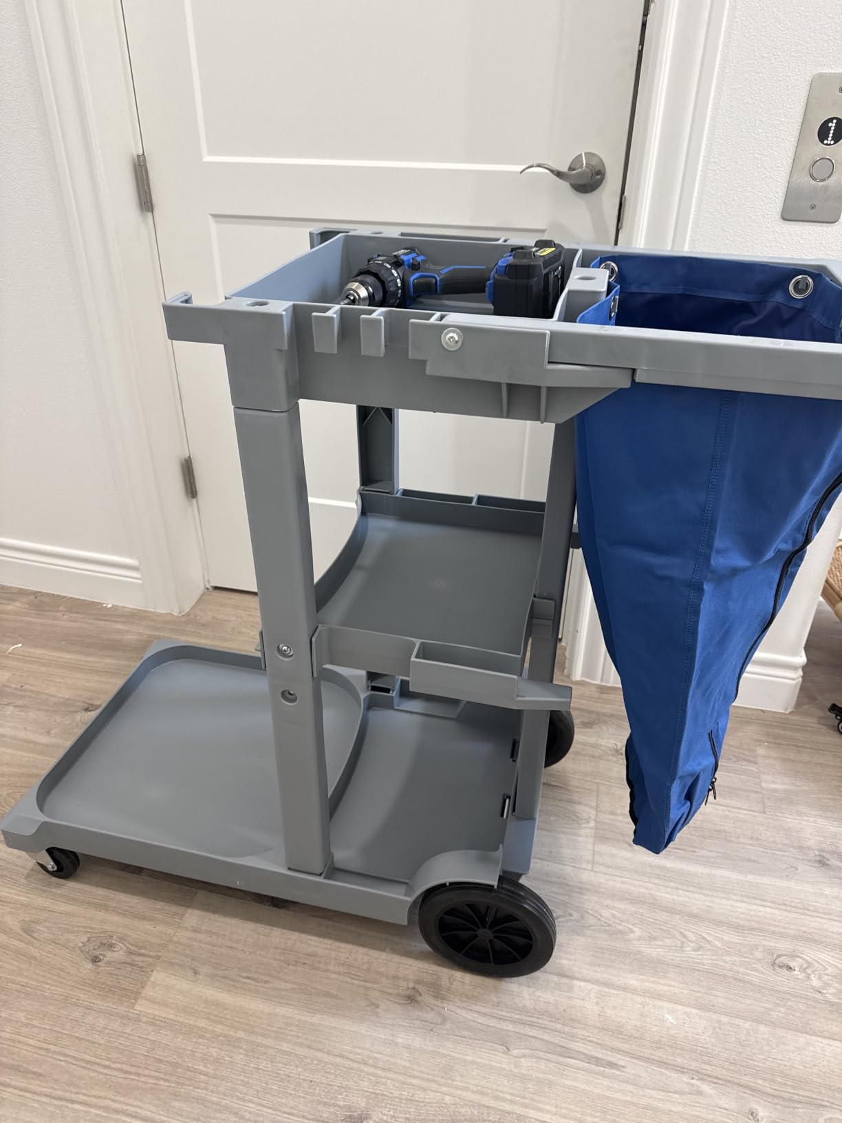 Dryser Commercial Janitorial Cleaning Cart on Wheels - Housekeeping Caddy with Shelves and Vinyl Bag customer photo 2