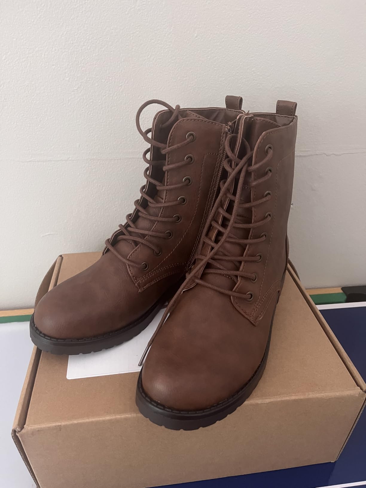 Women's Lace-Up Combat Boots with Side Zipper, Lug Sole customer photo 2