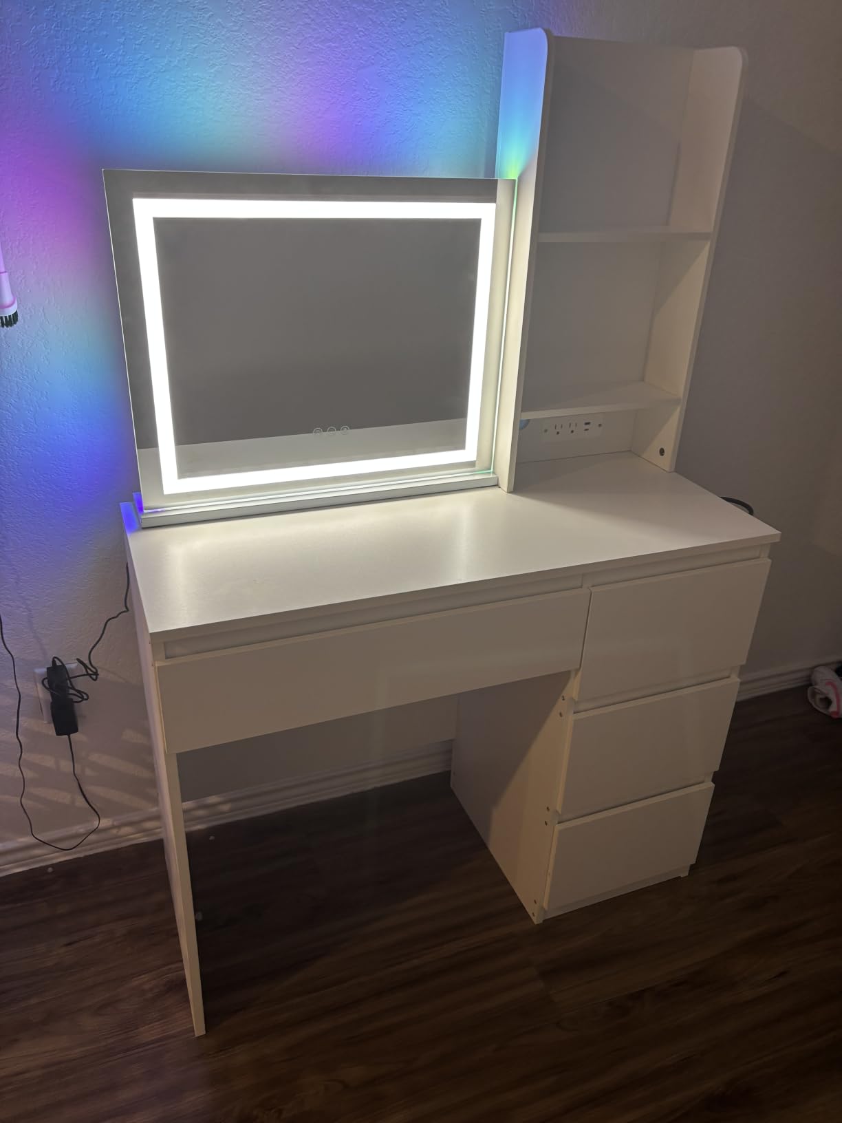 FENCHILIN Vanity Mirror with Lights, 19''x12'' Makeup Hollywood Mirror for Desk with 12 Bulbs Light Smart Touch Control 3 Colors Dimmable Detachable 10X Magnification Tabletop 360°Rotation customer photo 1