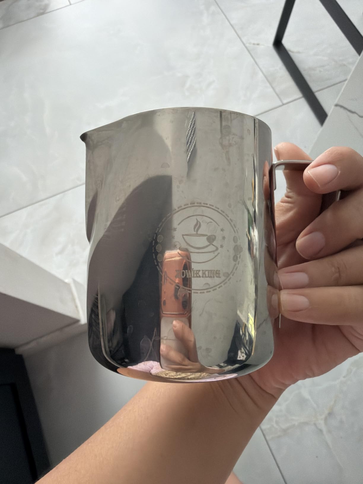 Milk Frothing Pitcher 20oz, Espresso Steaming Pitchers 600ml, Espresso Machine Accessories, Milk Frother cup 20 Oz, Coffee Cappuccino Latte Art, Stainless Steel Jug Cup with Decorating Art Pen customer photo 1