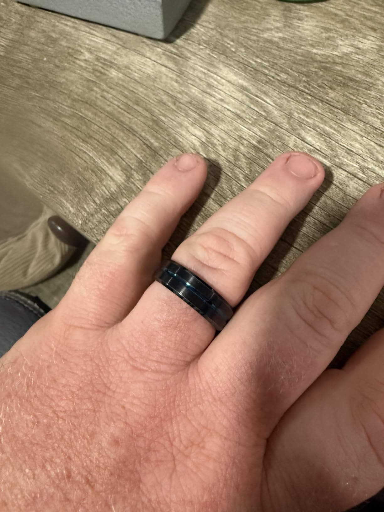 Mens Tungsten Ring Wedding Band 6mm 8mm 10mm Engraved I Love You Thin Blue/Black Centre Groove Comfort Fit Size 6-17 customer photo 1