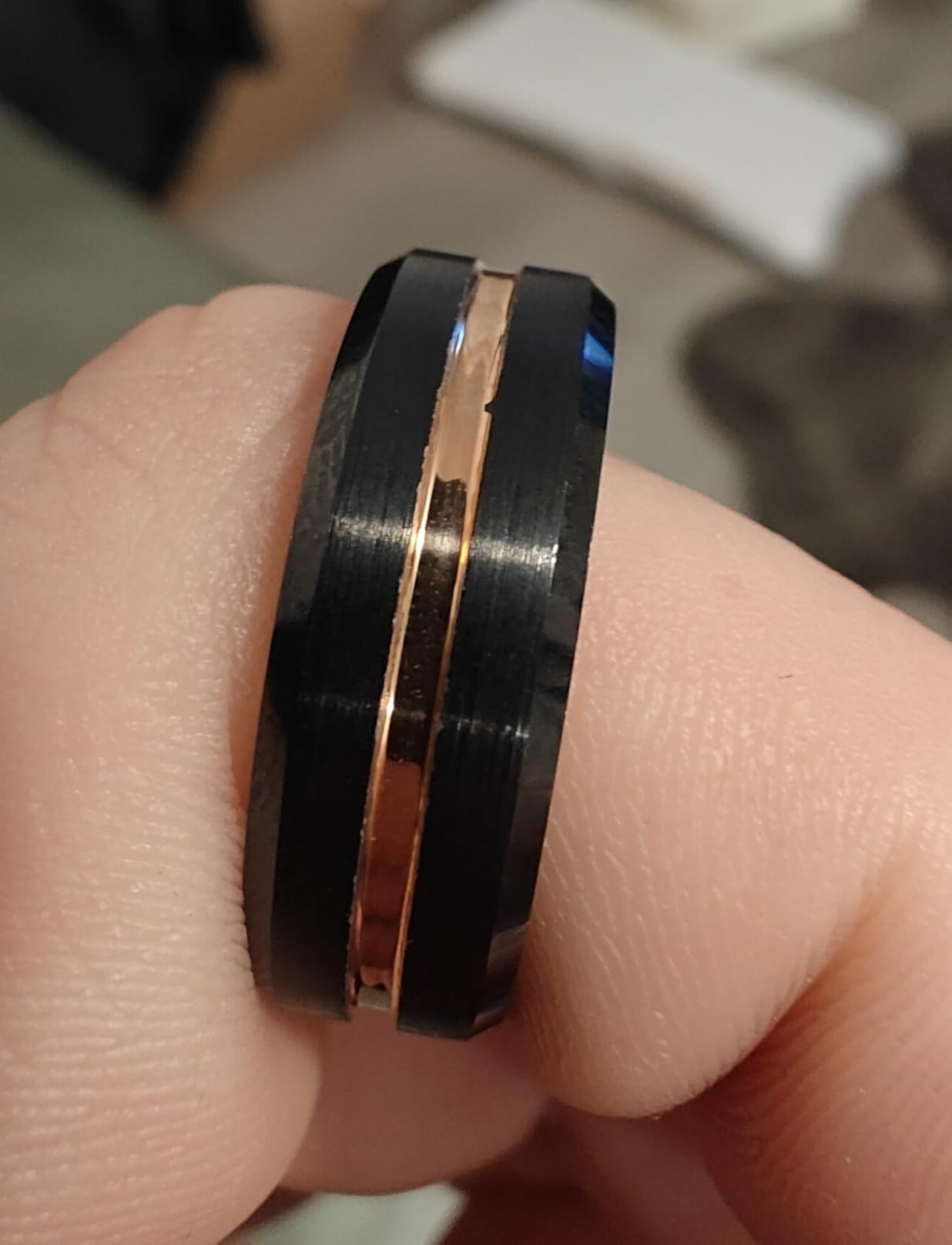 Mens Tungsten Ring Wedding Band 6mm 8mm 10mm Engraved I Love You Thin Blue/Black Centre Groove Comfort Fit Size 6-17 customer photo 2