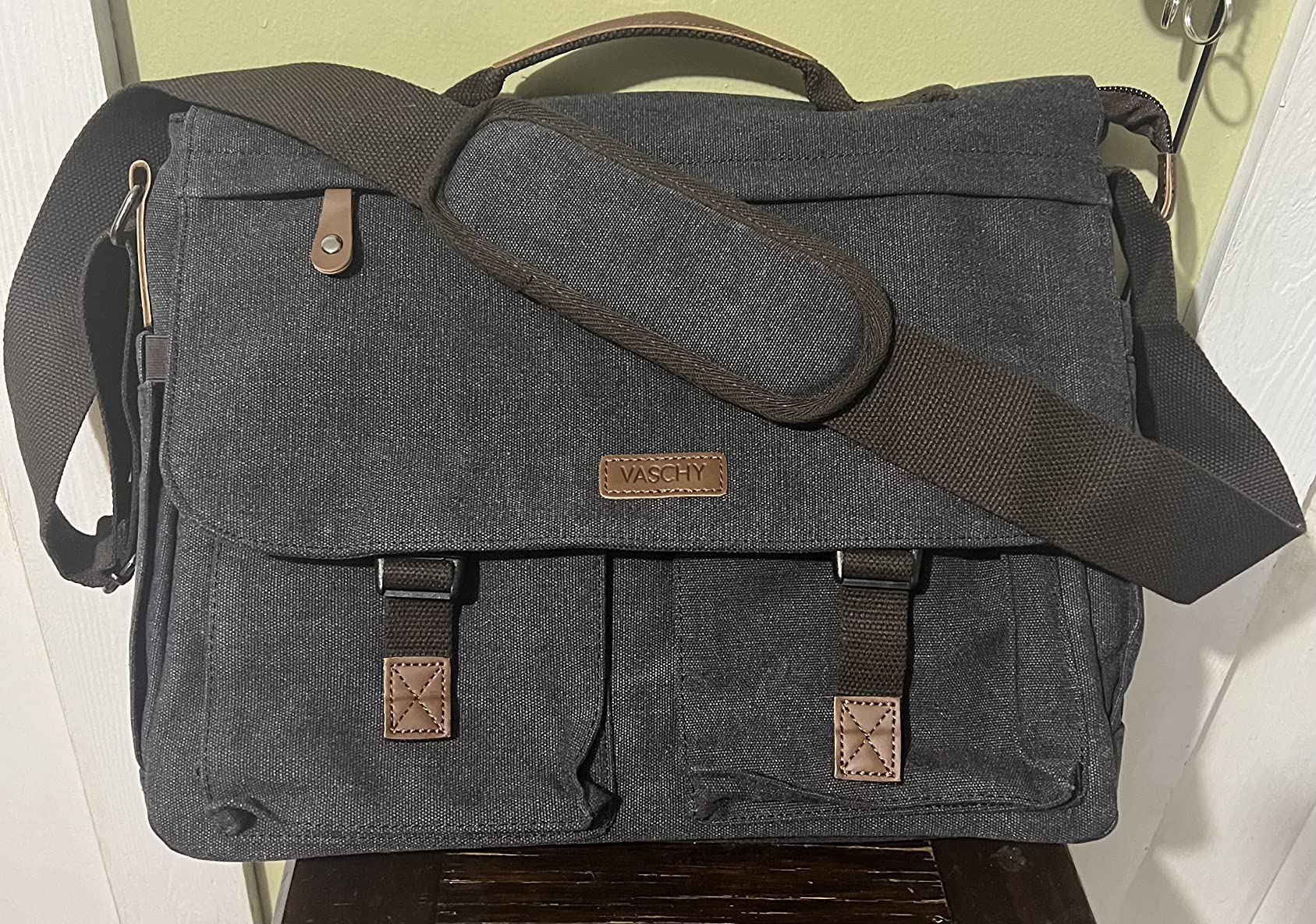 Messenger Bag for Men, VASCHY Vintage Water Resistant Canvas Satchel 14 15.6 17inch Laptop Briefcase customer photo 2
