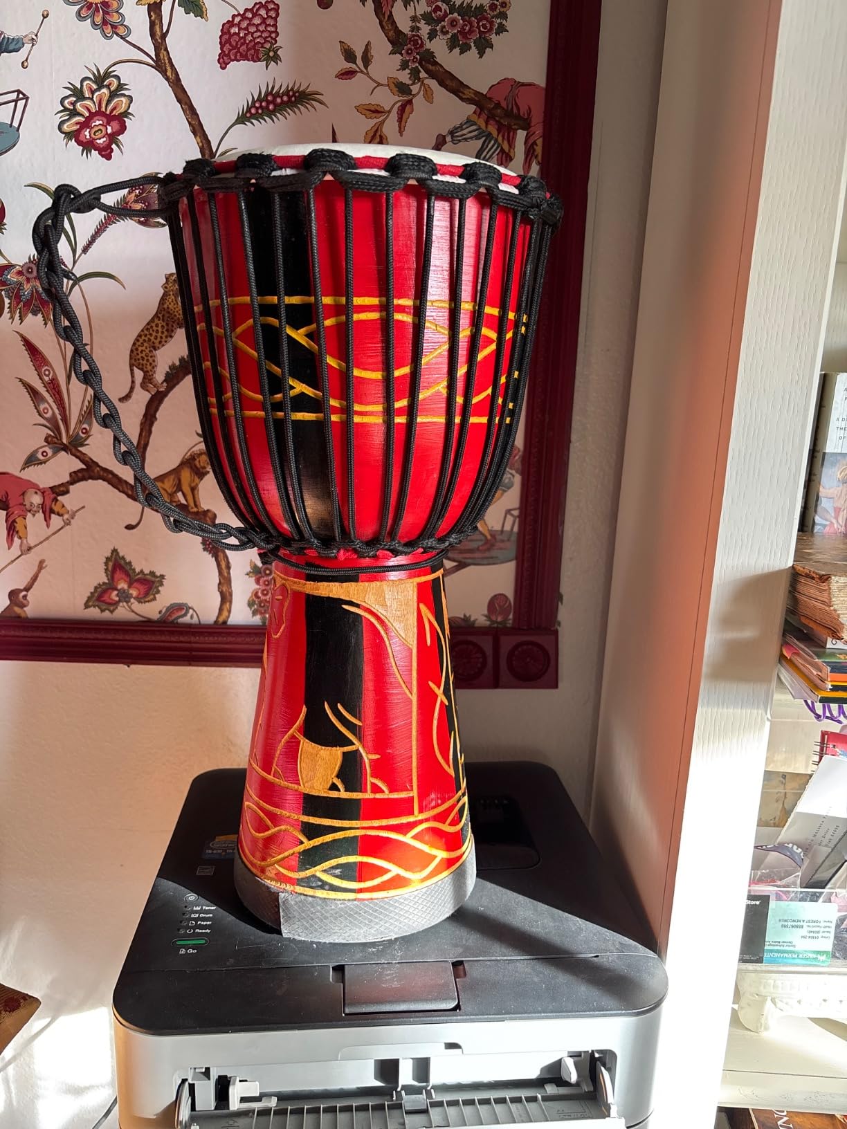 AKLOT Djembe Drum, African Drum Hand-Carved 9.5'' x 20'' Mahogany Goatskin Drumhead for Adults Beginners (Red) customer photo 1