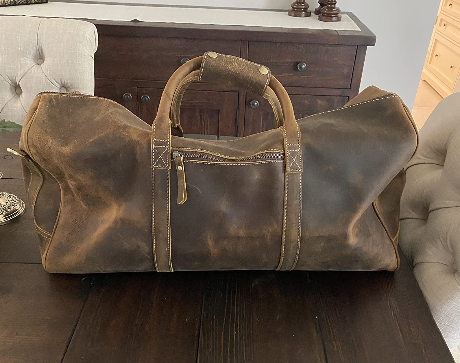 24 Inch Leather Duffle Bags for Men and Women Travel Overnight Weekend Bag Sports Gym Duffel for Men customer photo 2