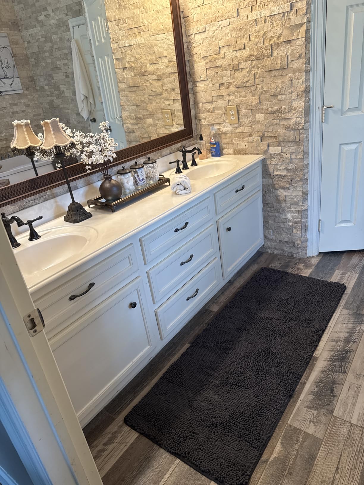LOCHAS Luxury Bathroom Rug Shaggy Bath Mat 24 x 60 Inch, Gray, Washable Non Slip Bath Rugs for Bathroom Shower, Soft Plush Chenille Absorbent Carpets customer photo 1
