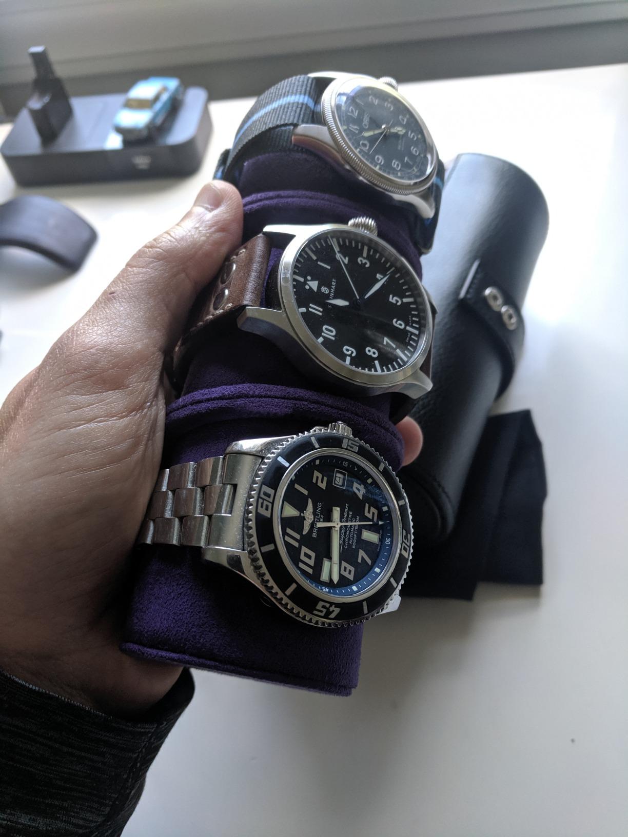 WOLF Heritage Watch Roll, Blake Black/Grey - Holds Up to Three Watches - Vegan Leather, Ultra-Suede Lining, Snap Closure - Includes Two Watch Guards customer photo 1