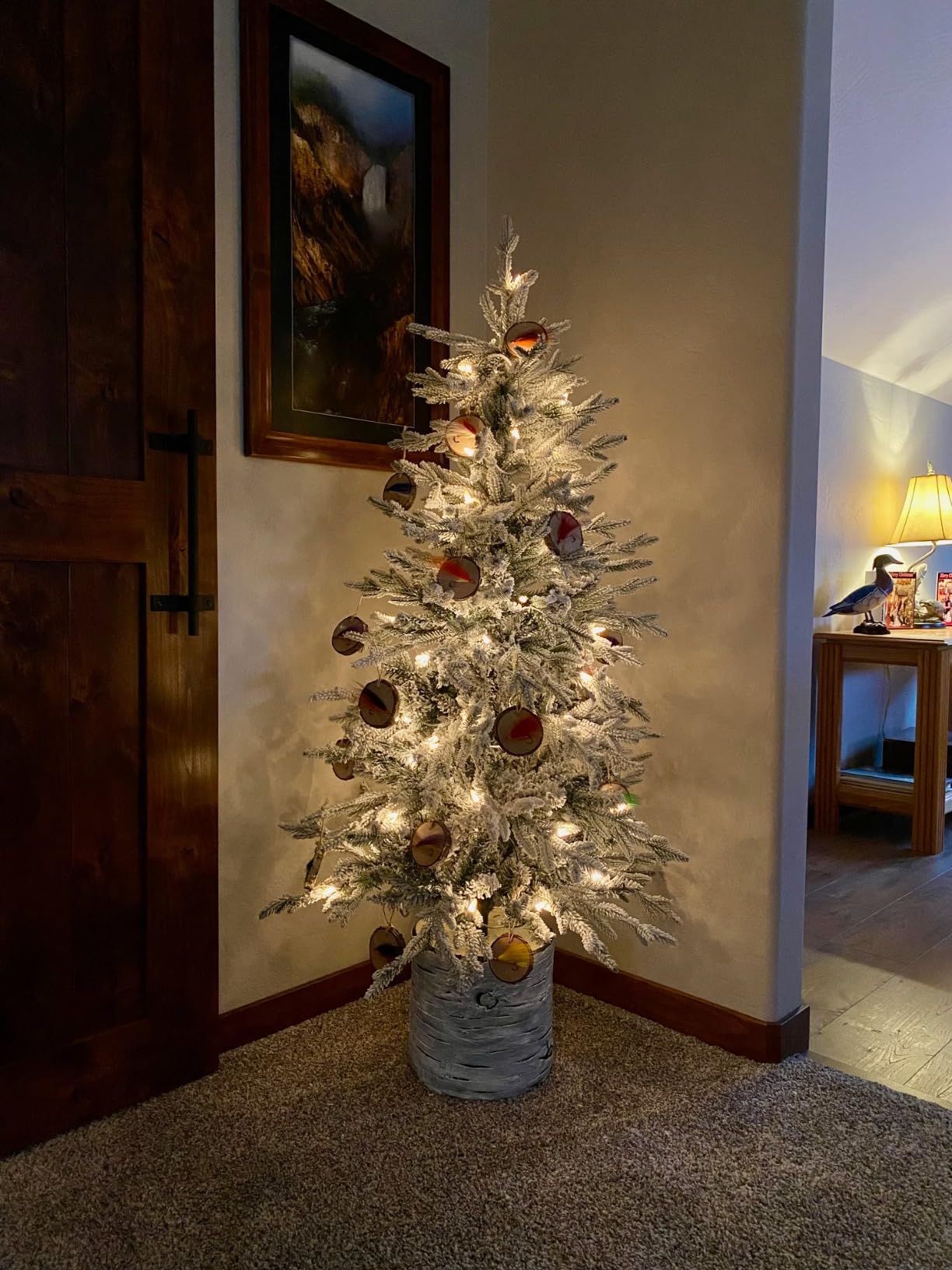 Puleo International 6ft Pre-Lit Potted Flocked Arctic Fir Pencil Christmas Tree with 120 Warm White Lights, 1325 Realistic Dense Snow Flocked Branch Tips, Easy Setup Artificial Trees with Sturdy Stand customer photo 1