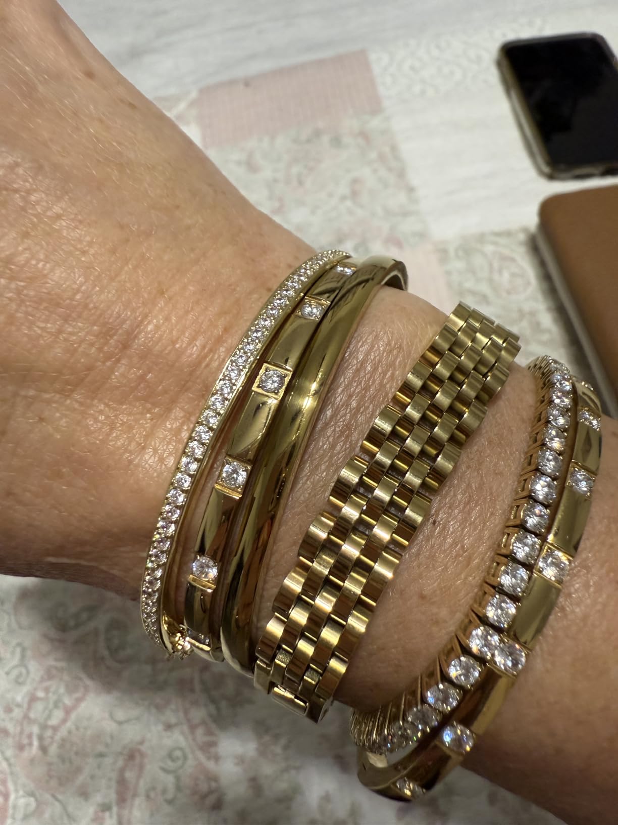 PAVOI 14K Gold Plated Cubic Zirconia Bangle Tennis Bracelets for Women | Classic Love Cuff Bangle Bracelets customer photo 2