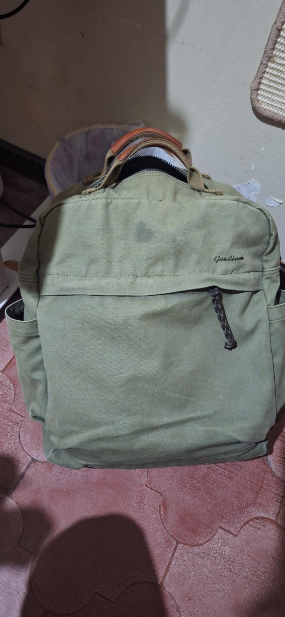 GOOTIUM Canvas Backpack, Vintage Casual Daily Use Daypack, Large Capacity Travel Commute Bag with Side Water Bottle Pocket & Hidden Pocket for Men Women, Olive customer photo 1