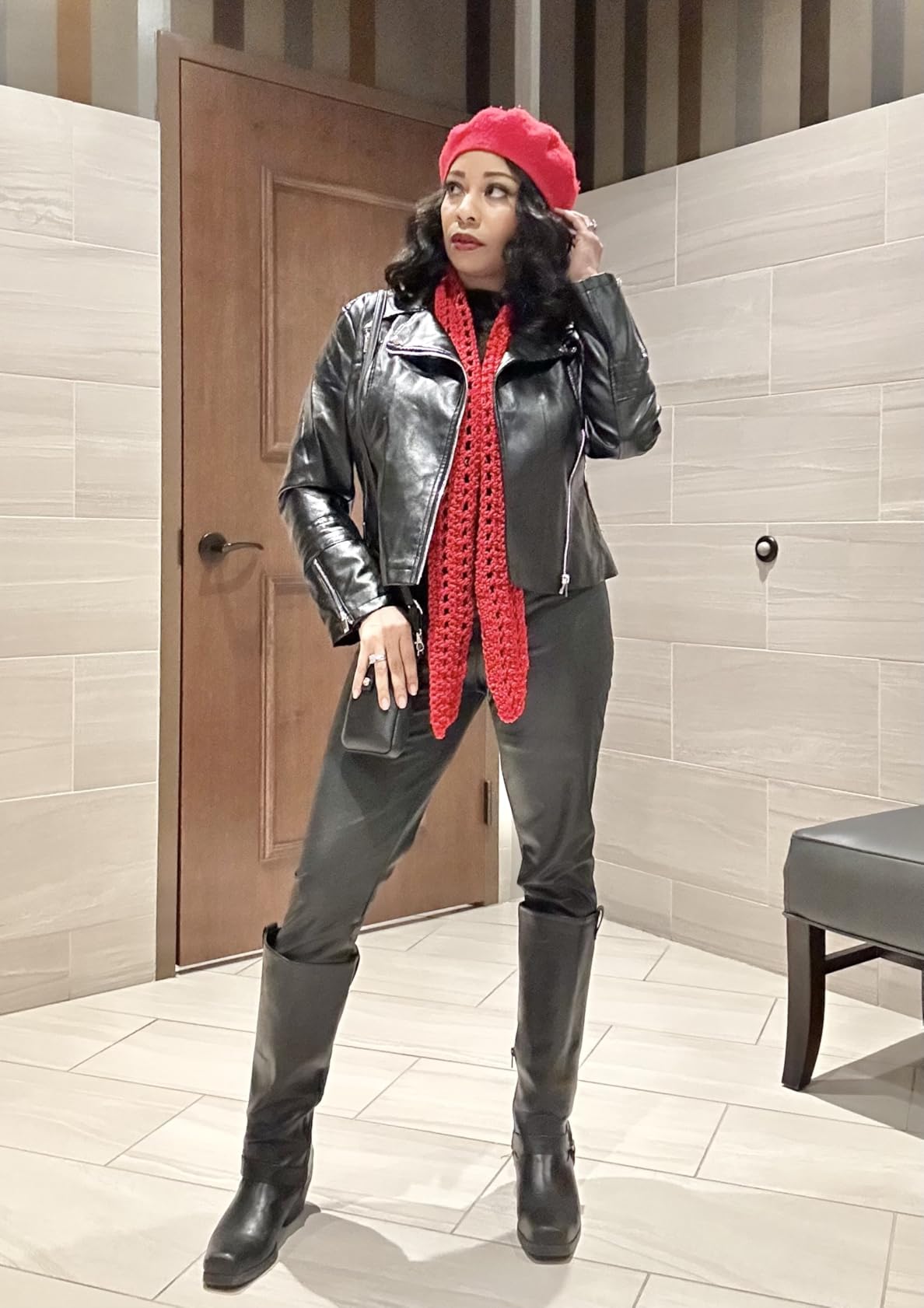 Fahsyee Faux Leather Jacket for Women, Vegan Jackets Moto Biker Motocycle Coat customer photo 2