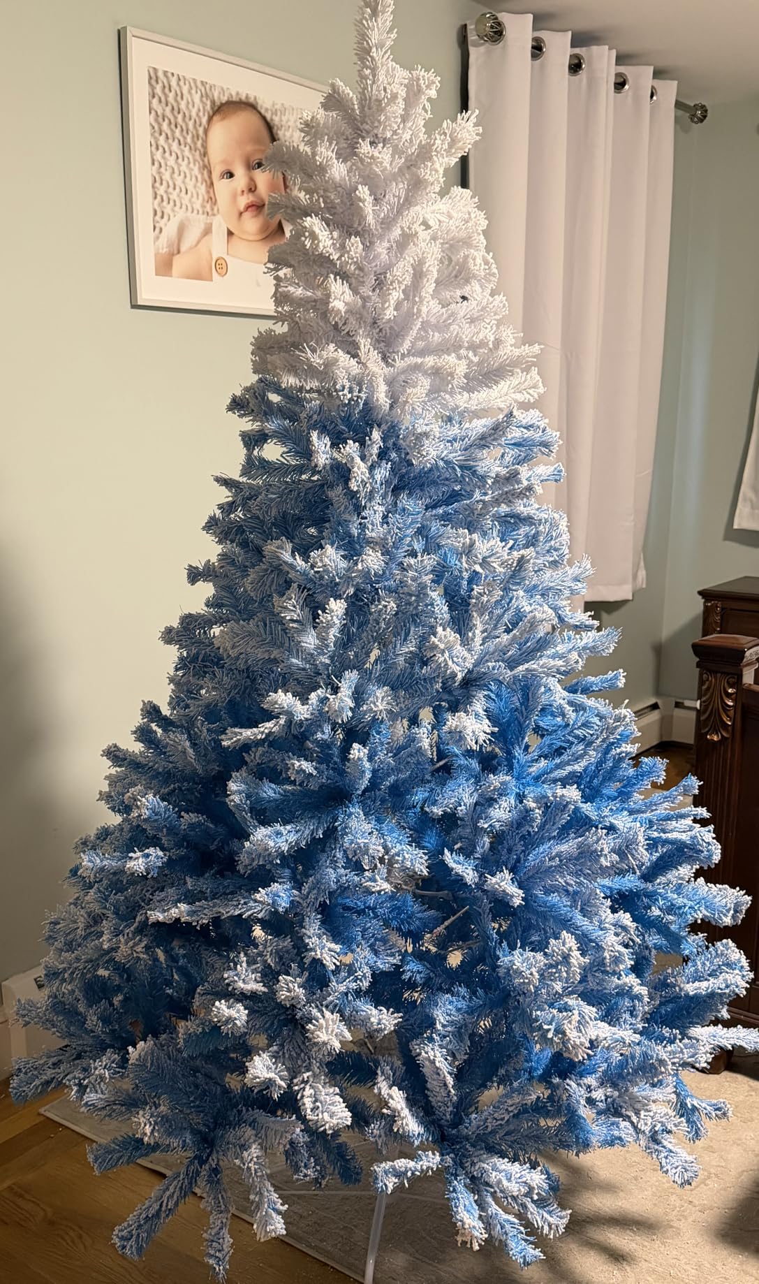 Goplus 9ft Pre-Lit Artificial Christmas Tree, Premium PVC Snow Flocked Hinged Pine Tree with Metal Stand and LED Lights, Perfect Xmas Decoration for Indoor and Outdoor customer photo 2