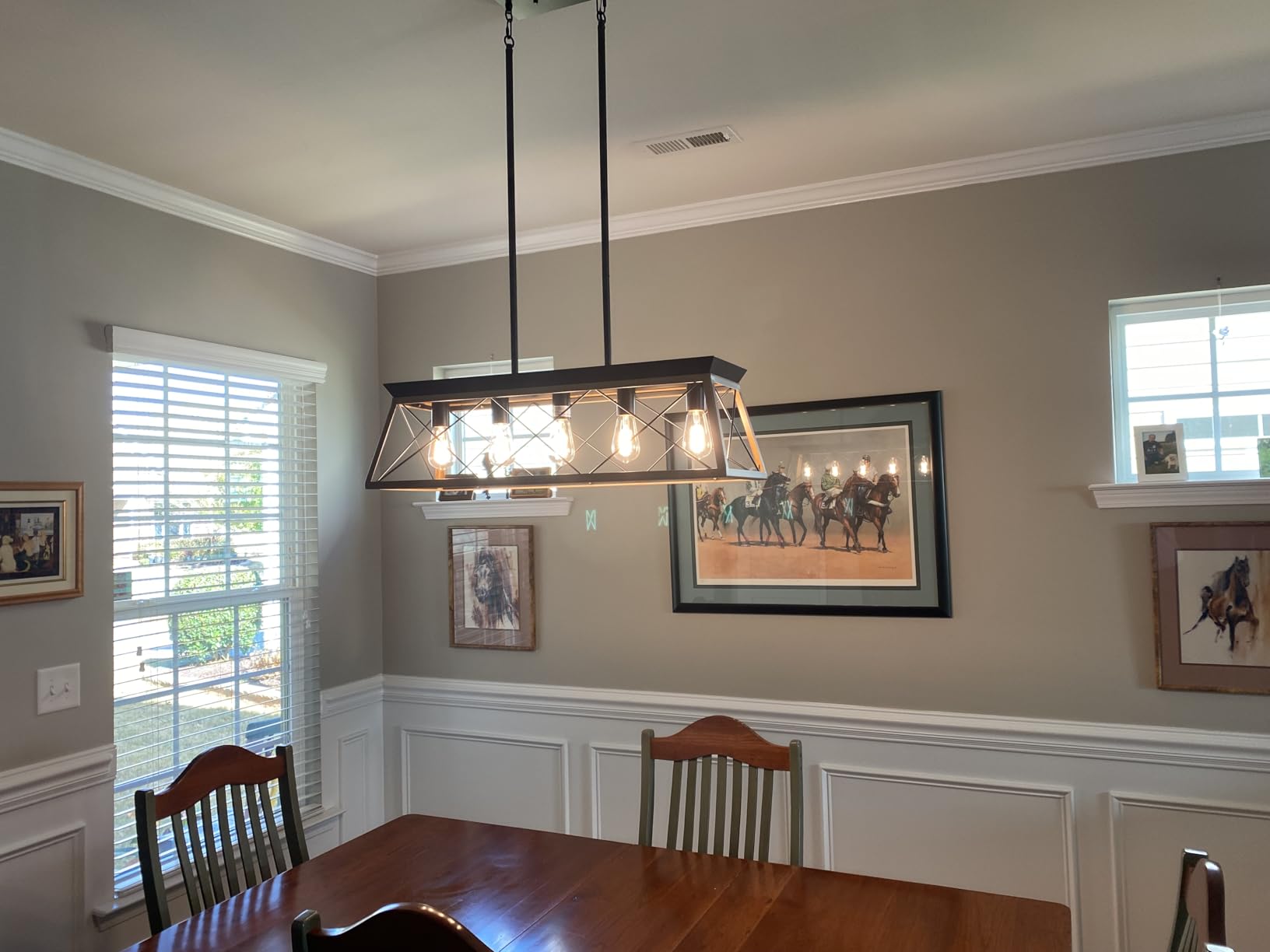 Farmhouse Chandeliers for Dining Room, Rustic Kitchen Island Light Fixture, 5-Light Linear Pendant Lighting Rectangular Chandelier, Metal Solid Ceiling Lights customer photo 1