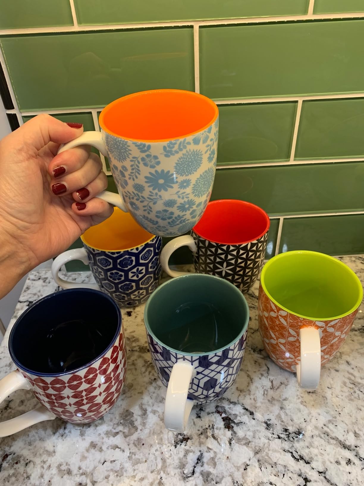 Annovero Large Coffee Mug Set of 6 - Porcelain Cups for Women or Men - Microwave & Dishwasher Safe, Chip Resistant, Zero Lead & Cadmium, for Tea, Cocoa, or Hot Chocolate, 16 Fluid Ounce Capacity customer photo 2