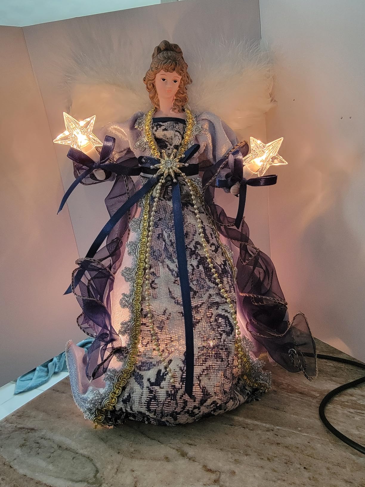 12-Inch UL 10-Light Delft Blue with Gold Angel Tree Topper customer photo 1
