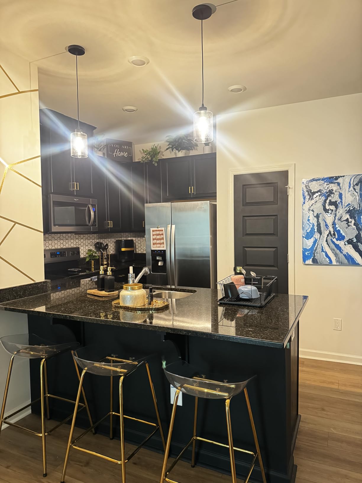 Modern Black Farmhouse Clear Glass Cylinder Pendant Light Fixture, Island Lights for Kitchen, Mini Pendant Lighting for Kitchen Island Decor - 4.75 Inch Shade 58 Inch Cord (Black 2 Pack) customer photo 1
