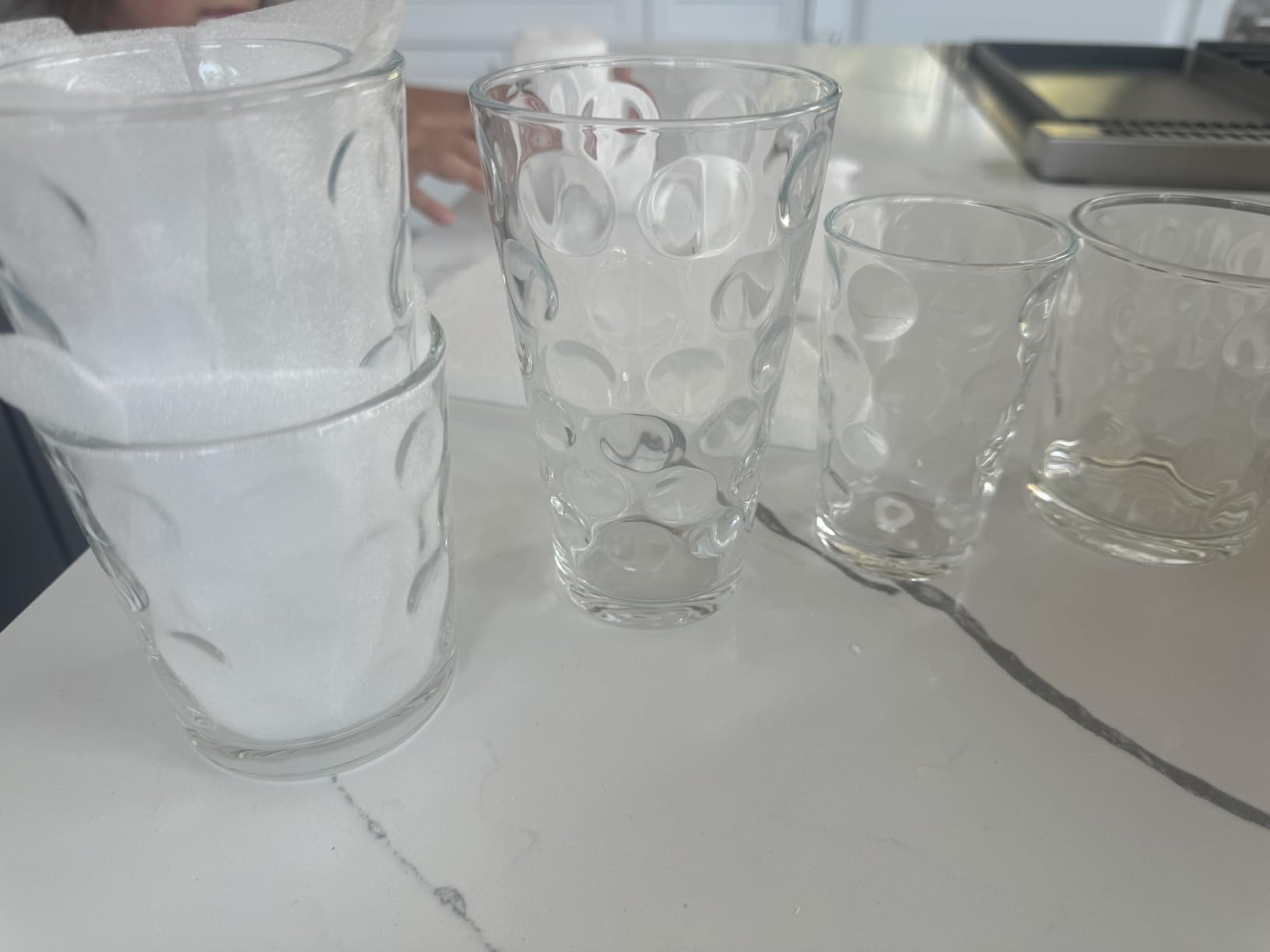 Set of 12 Elegant Everyday Stackable Drinking Glasses - Includes 4-17oz Highball Tumbler Glassware, 4-13oz DOF Rock Glasses, 4-7oz Juice Glasses for Mixed Drinks, Water, Beer, Wine. customer photo 1