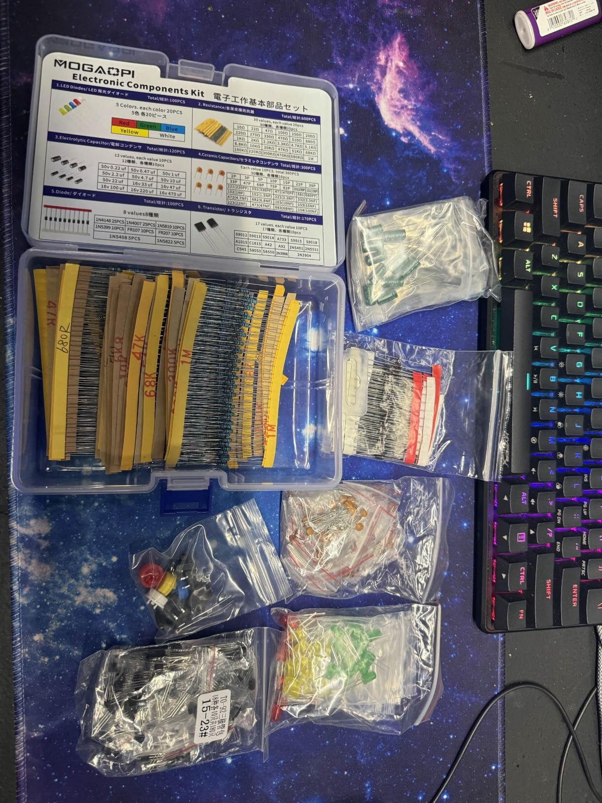 Electronic Component Kit Total 1390 Pcs, LED Diodes, Metal Film Resistors, Electrolytic Capacitor Package, Common Diodes, Ceramic Capacitors, Common Transistor Assortment Box customer photo 1