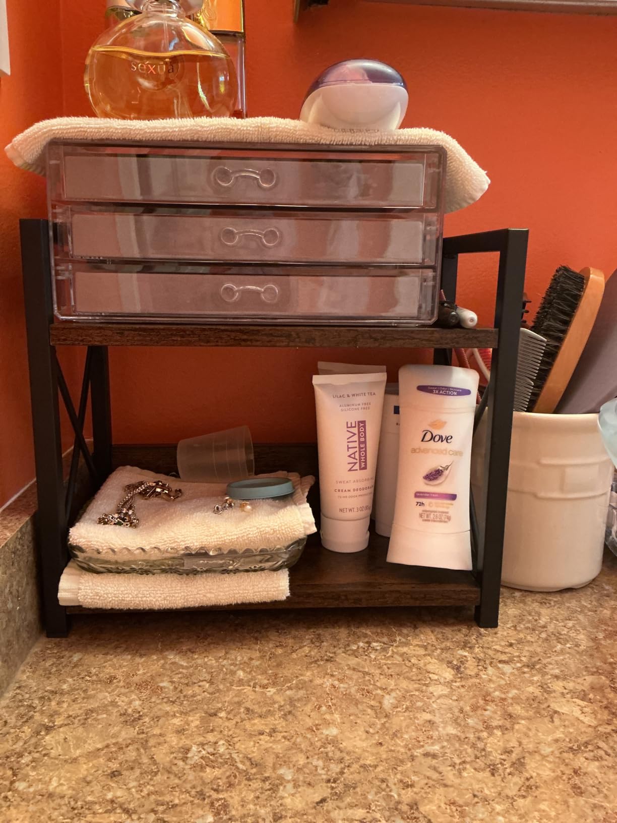 Giikin Countertop Shelf Organizer, 2 Tier Kitchen Spice Rack for Countertop, Wood Coffee Counter Shelf Organizer for Home (Brown, S) customer photo 1