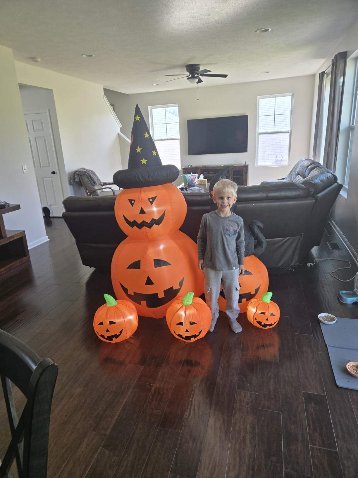 6 FT Halloween Inflatable Outdoor Decor with Ghost Pumpkin and Black Cat | Built-In LED Lights, Lighted Blow Up Yard Decoration for Lawn, Garden, Patio and Halloween Party Displays customer photo 2