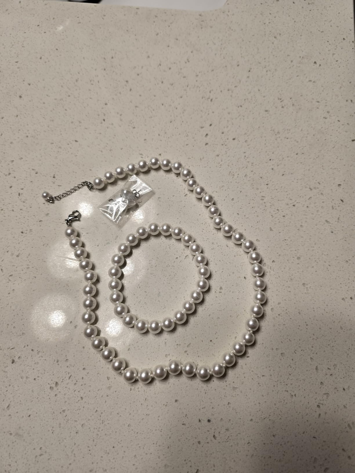 8mm Pearl Jewelry Set for Women & Girls, Necklace Bracelet Earrings | White, Faux Pearl, Hand Knotted Craftsmanship, Glass Material, Daily Elegant Outfit, Gift customer photo 1