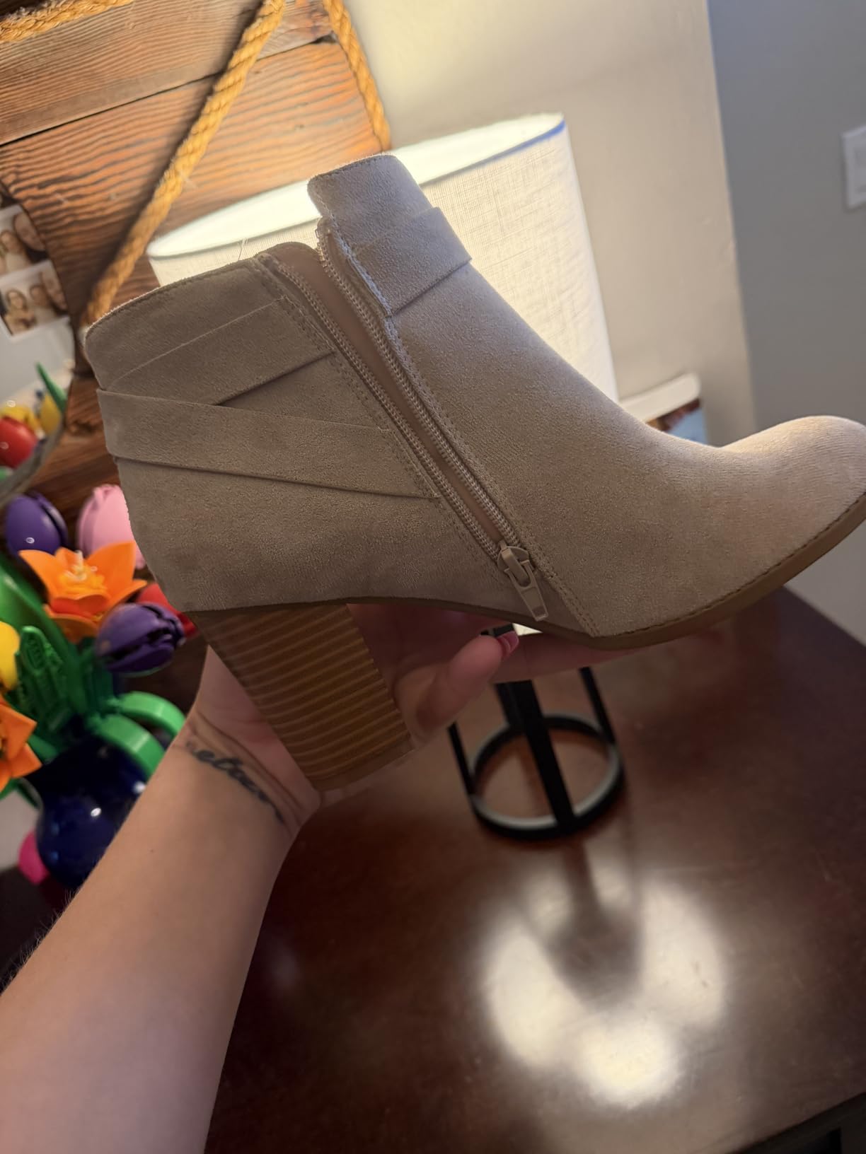 Women's Tie Knot Chelsea Pump Ankle Boots Closed Toe Stacked Heel Booties Shoes customer photo 1