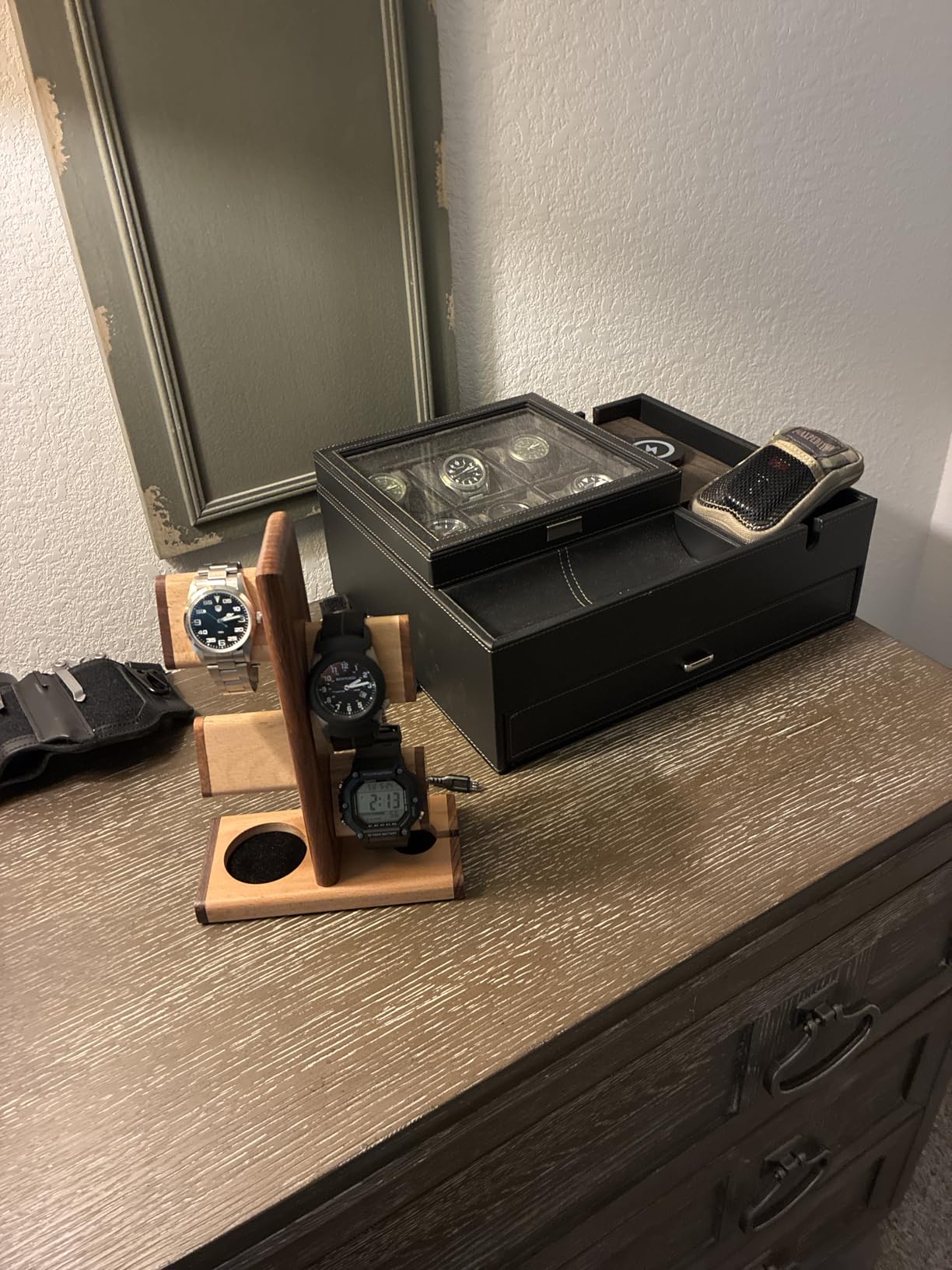 DEALS ABHANDICRAFTS - Watch Stand 5 in One Multiple Watch Display Tower for men, Charging Station Jewelry Organizer for Rings, Coins, Gifts for MOM, DAD, Grandparents, assembly NOT required. customer photo 1