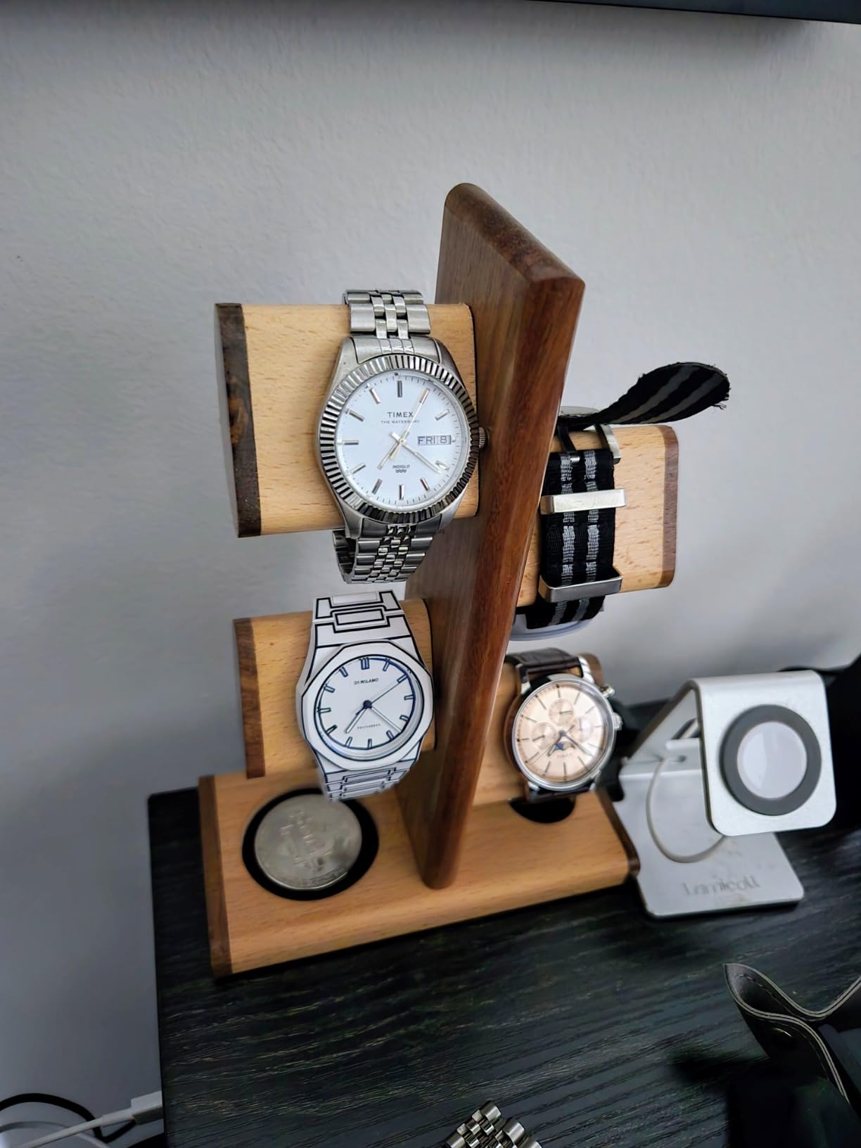 DEALS ABHANDICRAFTS - Watch Stand 5 in One Multiple Watch Display Tower for men, Charging Station Jewelry Organizer for Rings, Coins, Gifts for MOM, DAD, Grandparents, assembly NOT required. customer photo 2
