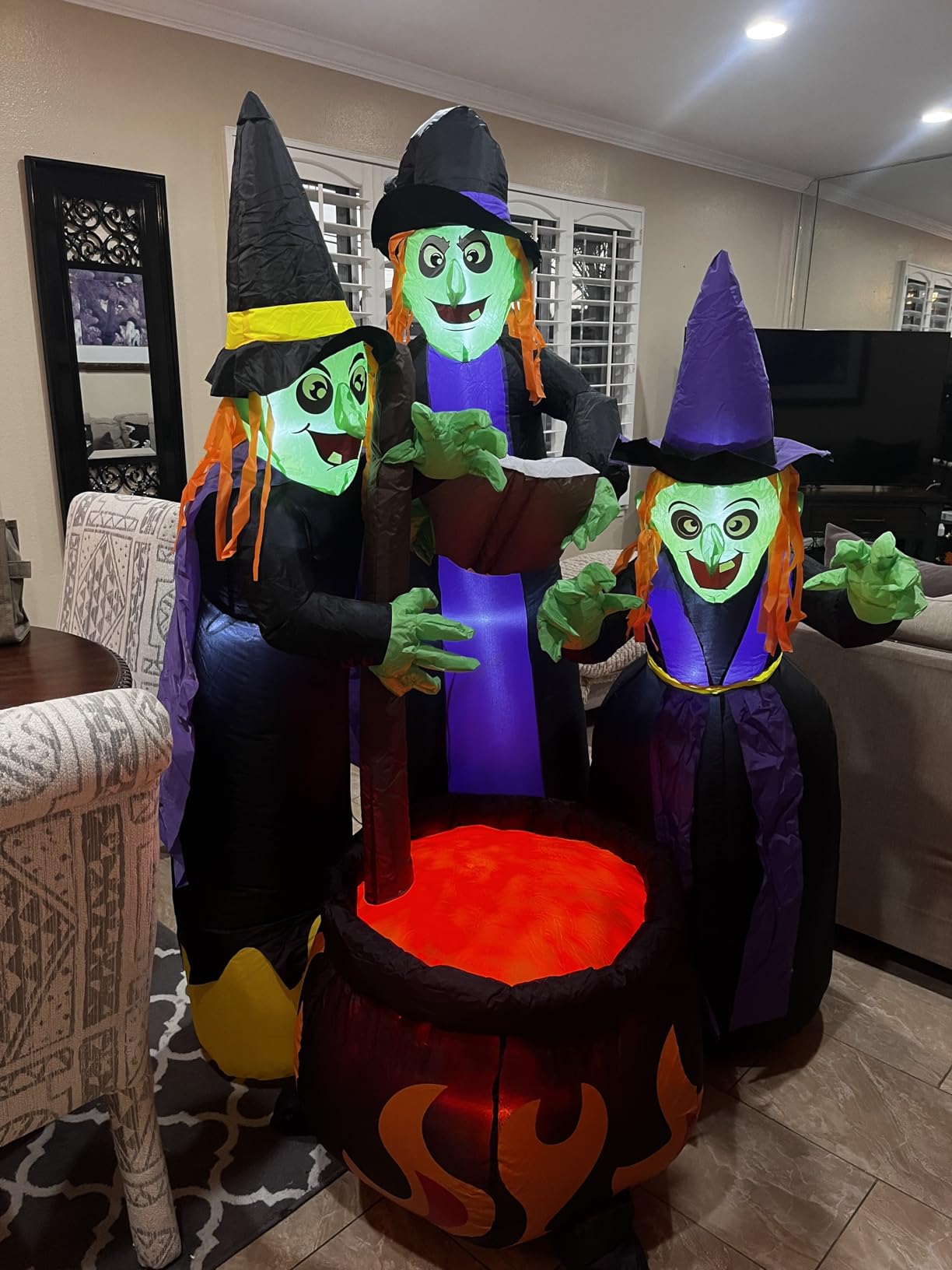 Joiedomi 6 Ft Tall Halloween Inflatables Three Witch Around Cauldron with Flame Light Yard Outdoor Decoration Blow Up with Build-in LEDs for Halloween Party Indoor, Outdoor Inflatables Decorations customer photo 2
