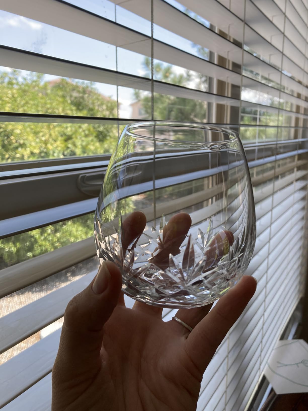 SHOSHIN Hand Cut Stemless Wine Glasses Lead-free Crystal Drinking Glass (15 Oz, Set of 4) customer photo 1