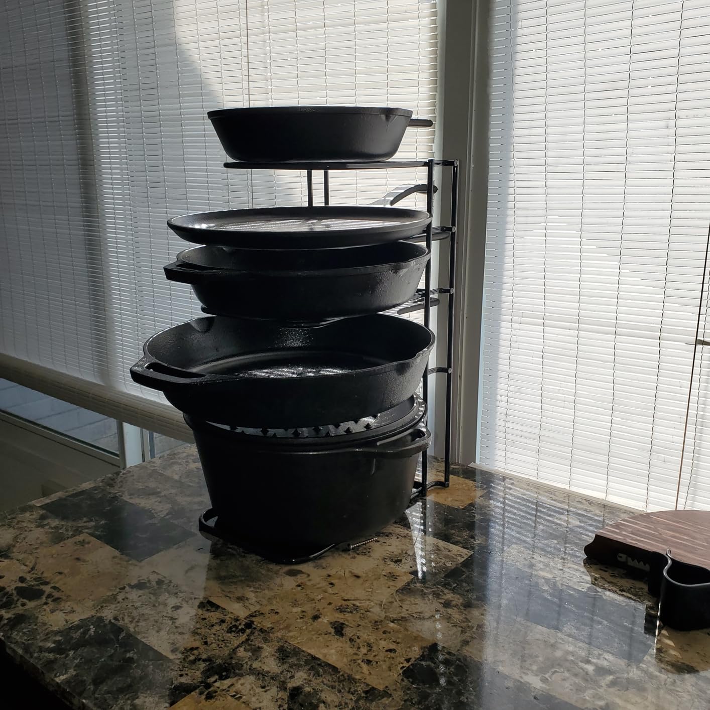 Toplife Heavy Duty Pan Organizer, 5 Tier Pot and Pan Organizer Rack for Cast Iron Skillets, Griddles and Pots - Sturdy Steel Construction - No Assembly Required - Black customer photo 1
