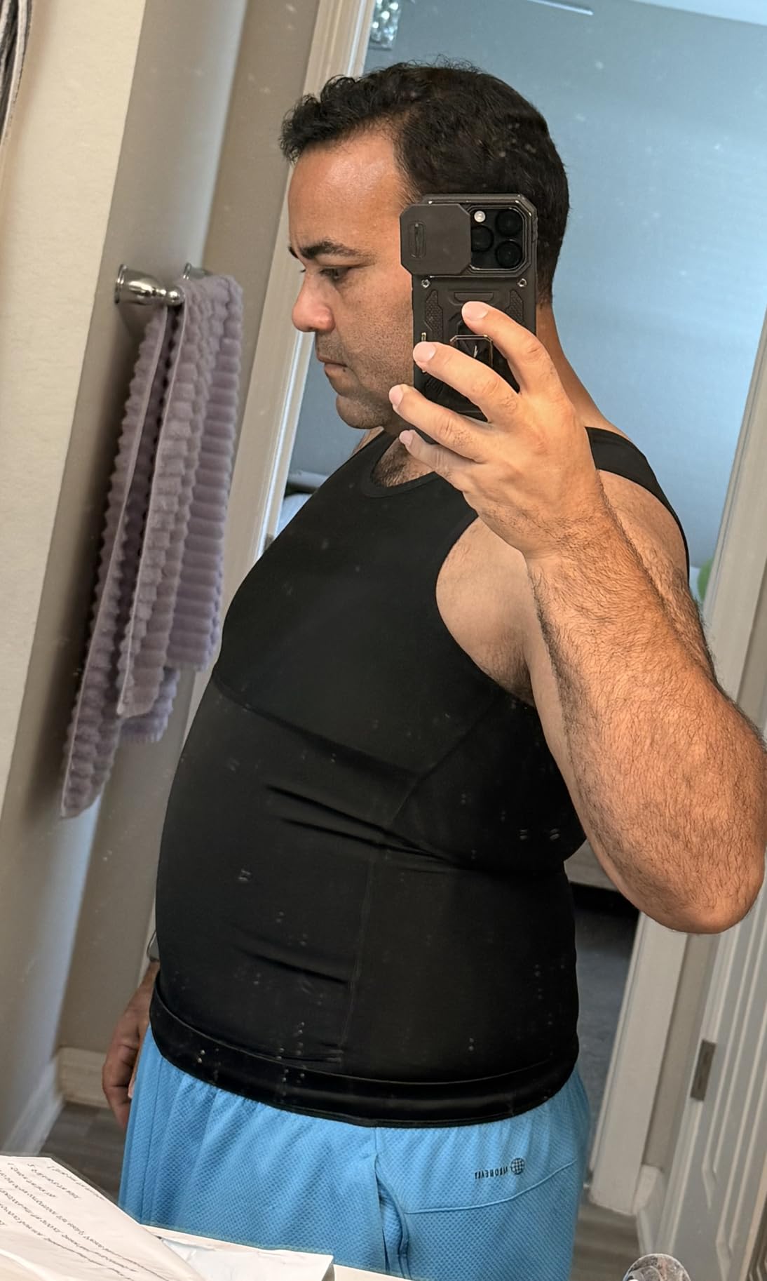 Mens Slimming Compression Shirt, Body Shaper Workout Tank Top, Gynecomastia Tummy Control Undershirts customer photo 2