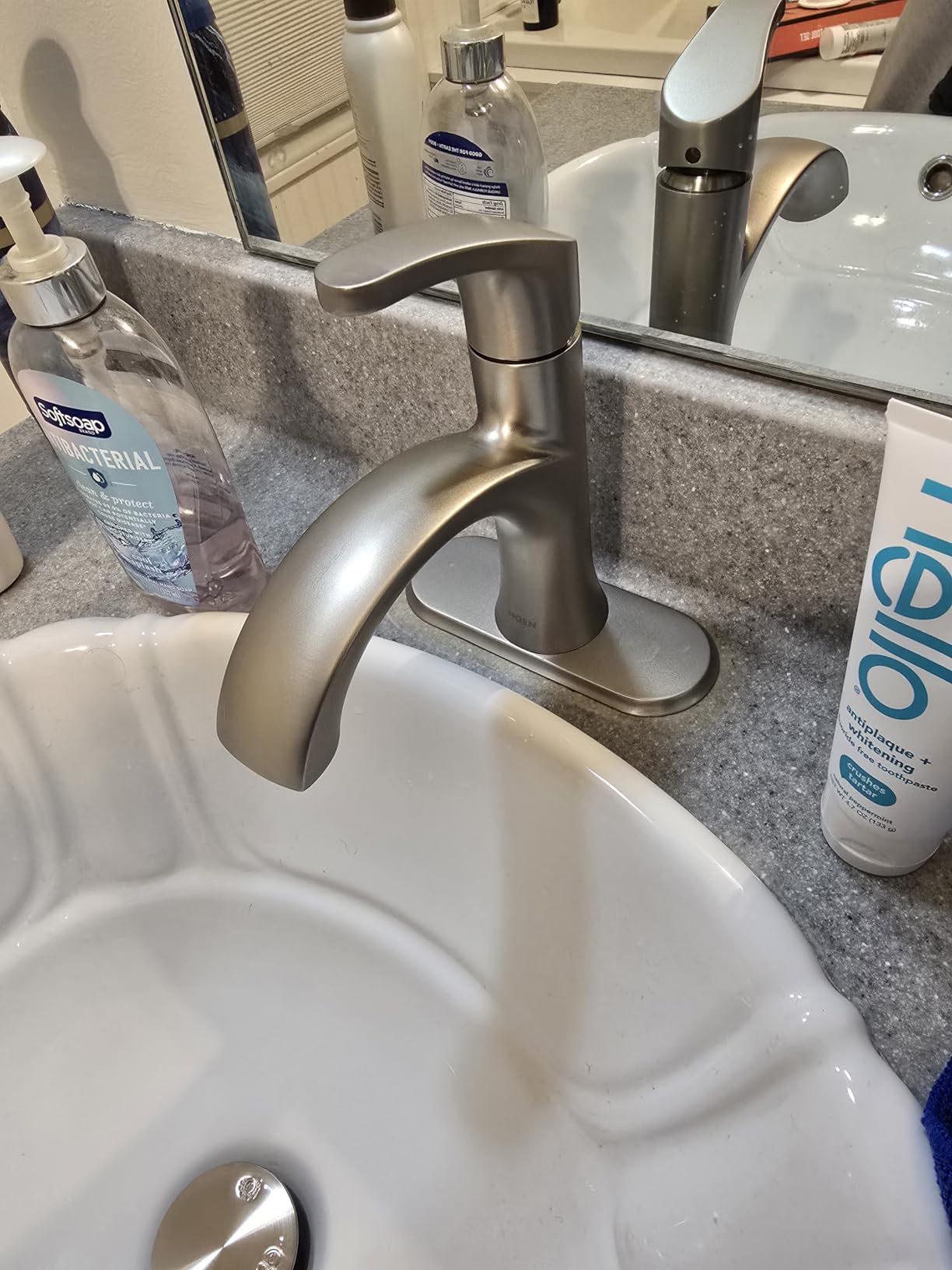 Moen Karis Spot Resist Brushed Nickel One-Handle Single Hole Bathroom Sink Faucet with Optional Deck Plate, 84346SRN customer photo 1