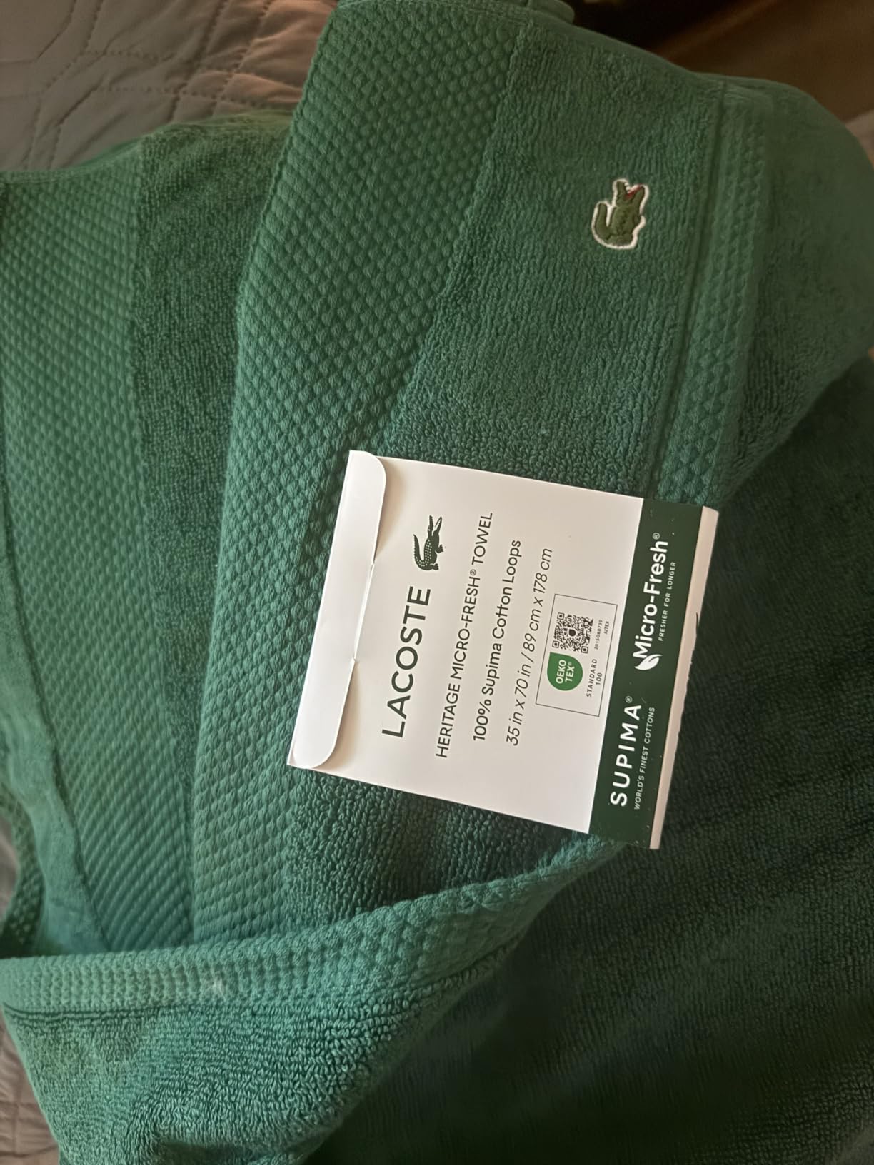 Lacoste Heritage 100% Supima Cotton Bath Sheet, Aloe, 35