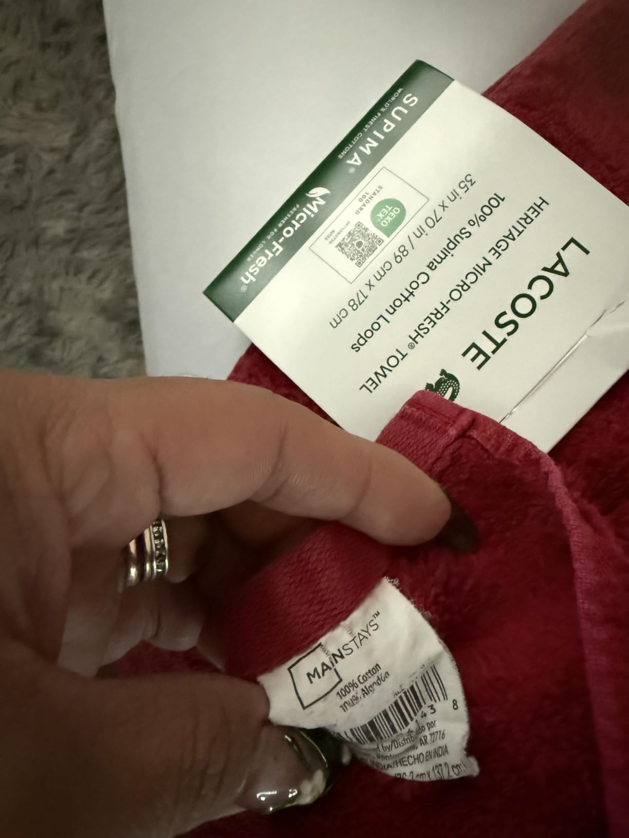 Lacoste Heritage 100% Supima Cotton Bath Sheet, Aloe, 35