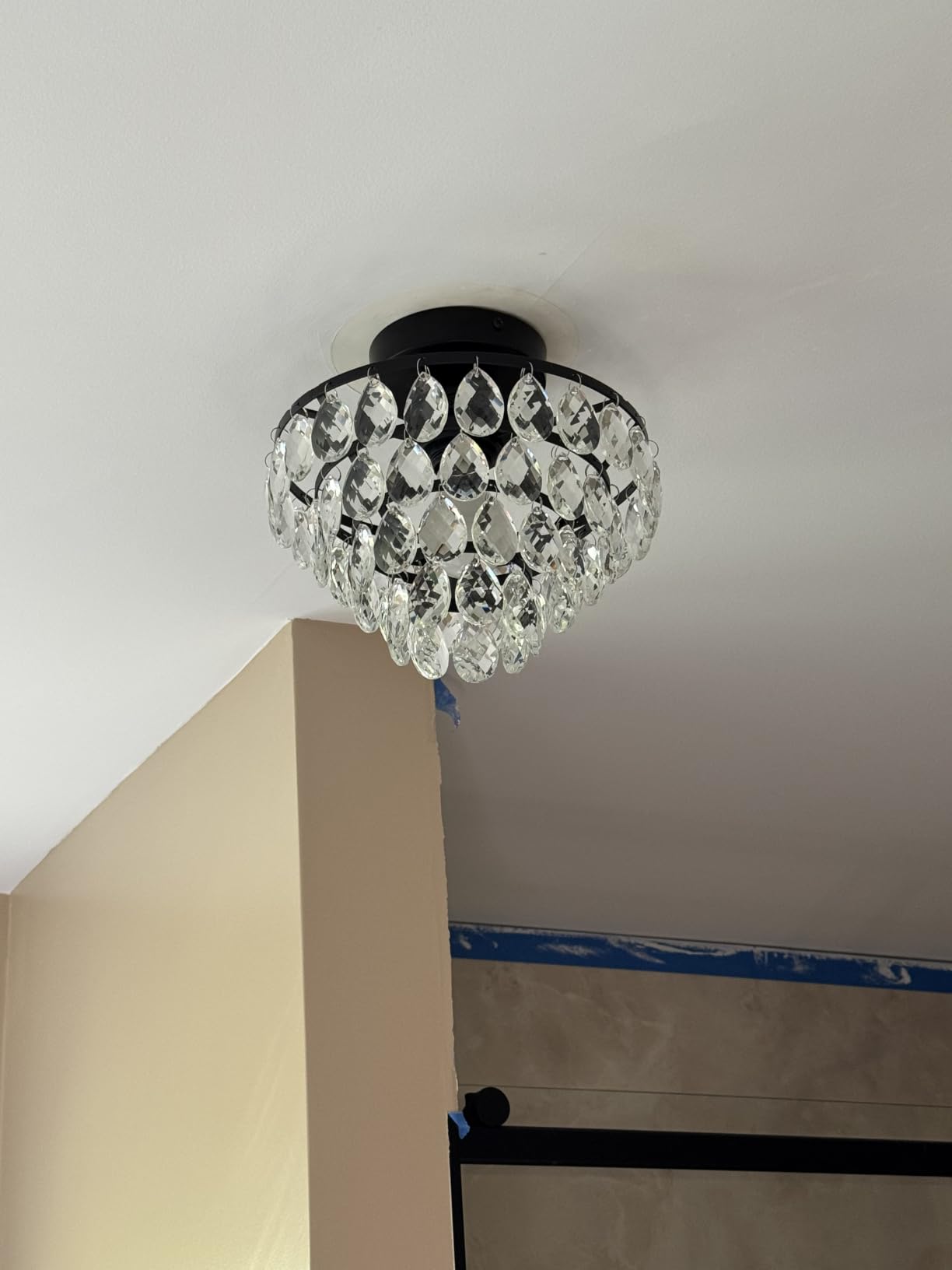 YYJLX Modern E26 Small Crystal Chandelier Semi Flush Mount Ceiling Light Fixture Silver Ceiling Lamp for Hallway Bedroom Bathroom Closet Bedroom Foyer (Chrome) customer photo 1