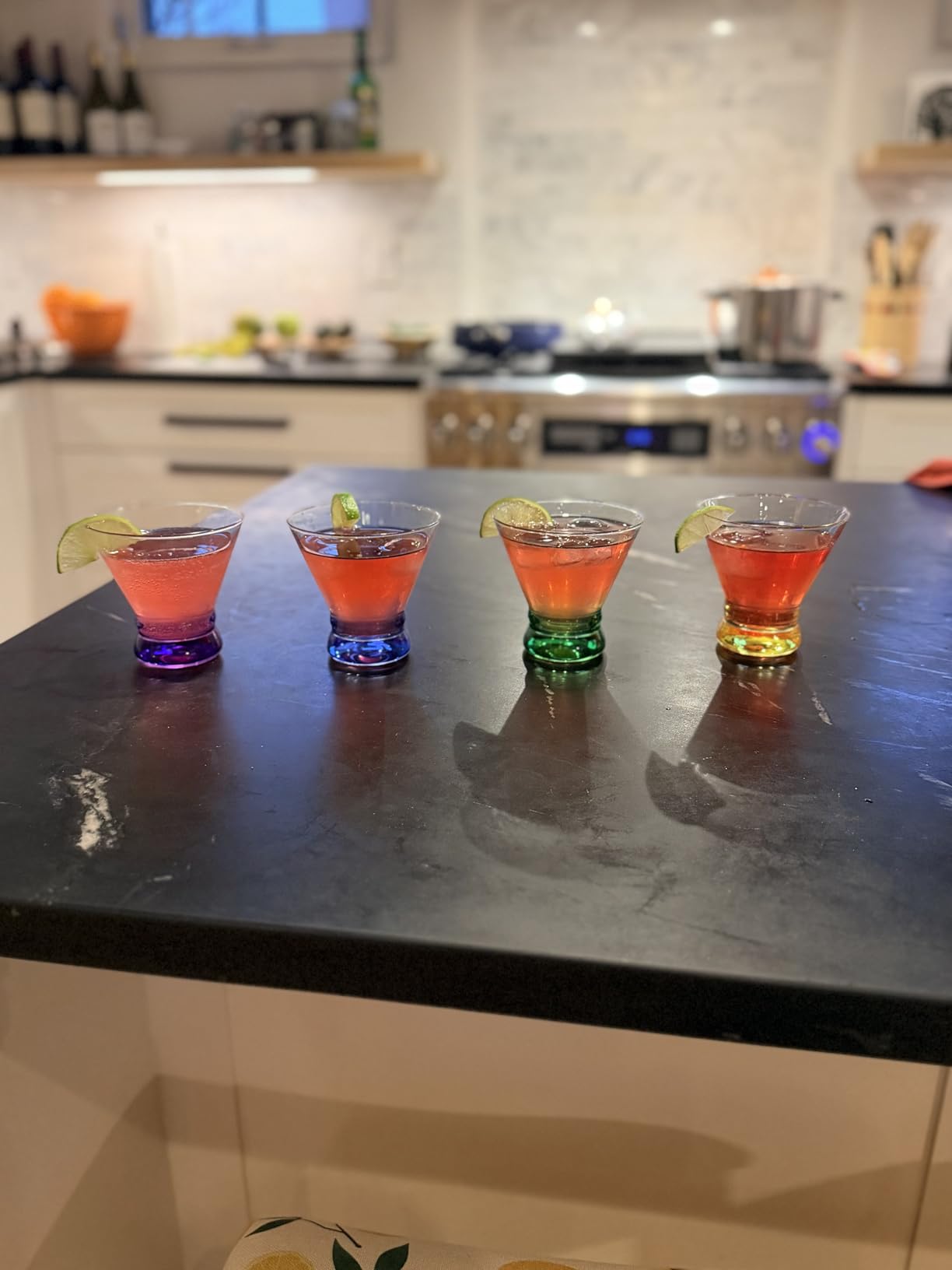ColoVie Martini Glasses Set of 6 - Cocktail Glasses - 8oz Stemless Margarita, Bar, Dessert Glass - Colored Liquor Drinking Glassware - Cosmo, Manhattan, Espresso Martini - Cocktail Party Gift for Her customer photo 2