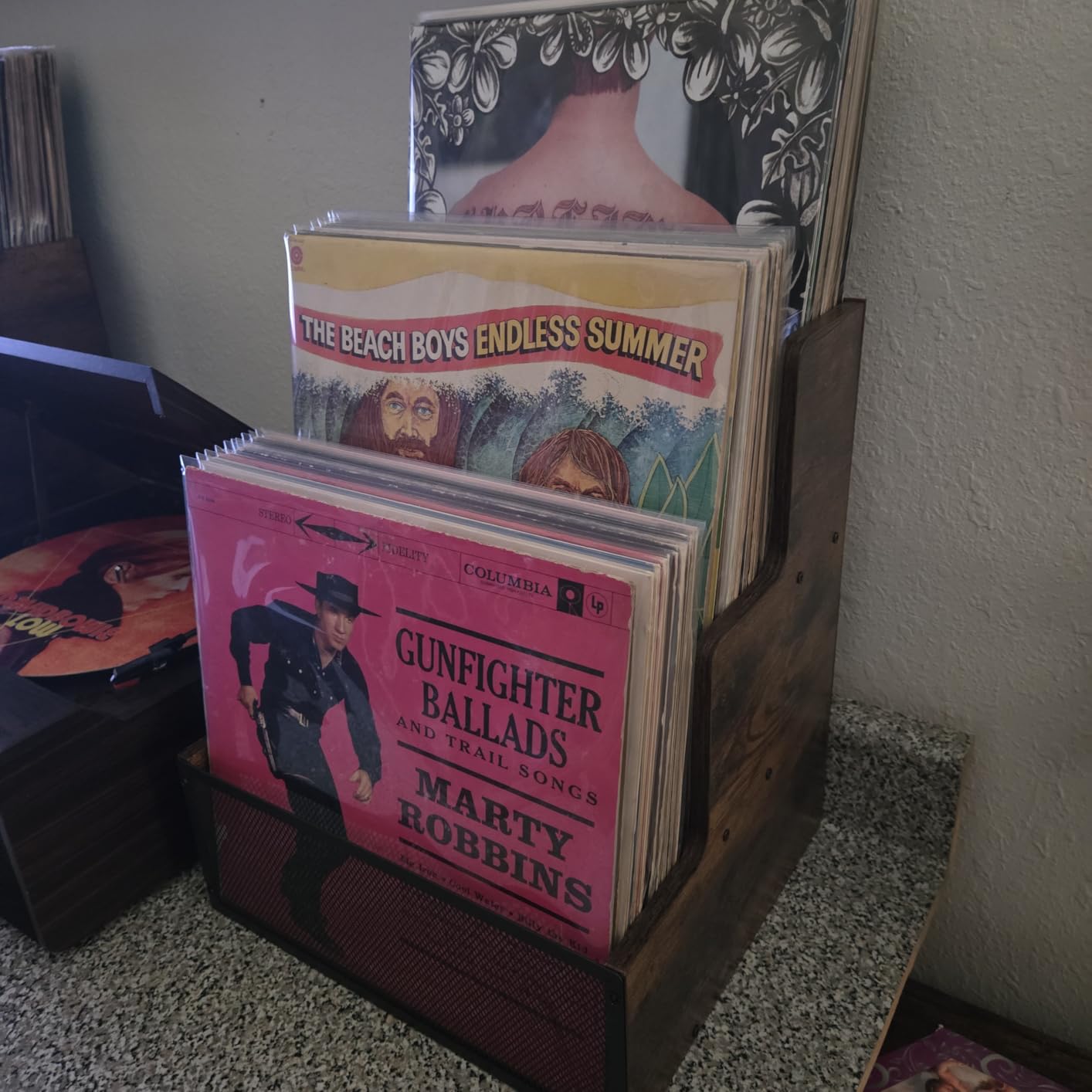 Wooden Vinyl Record Storage for 60+ Records, with Handles, Retro & Durable customer photo 1