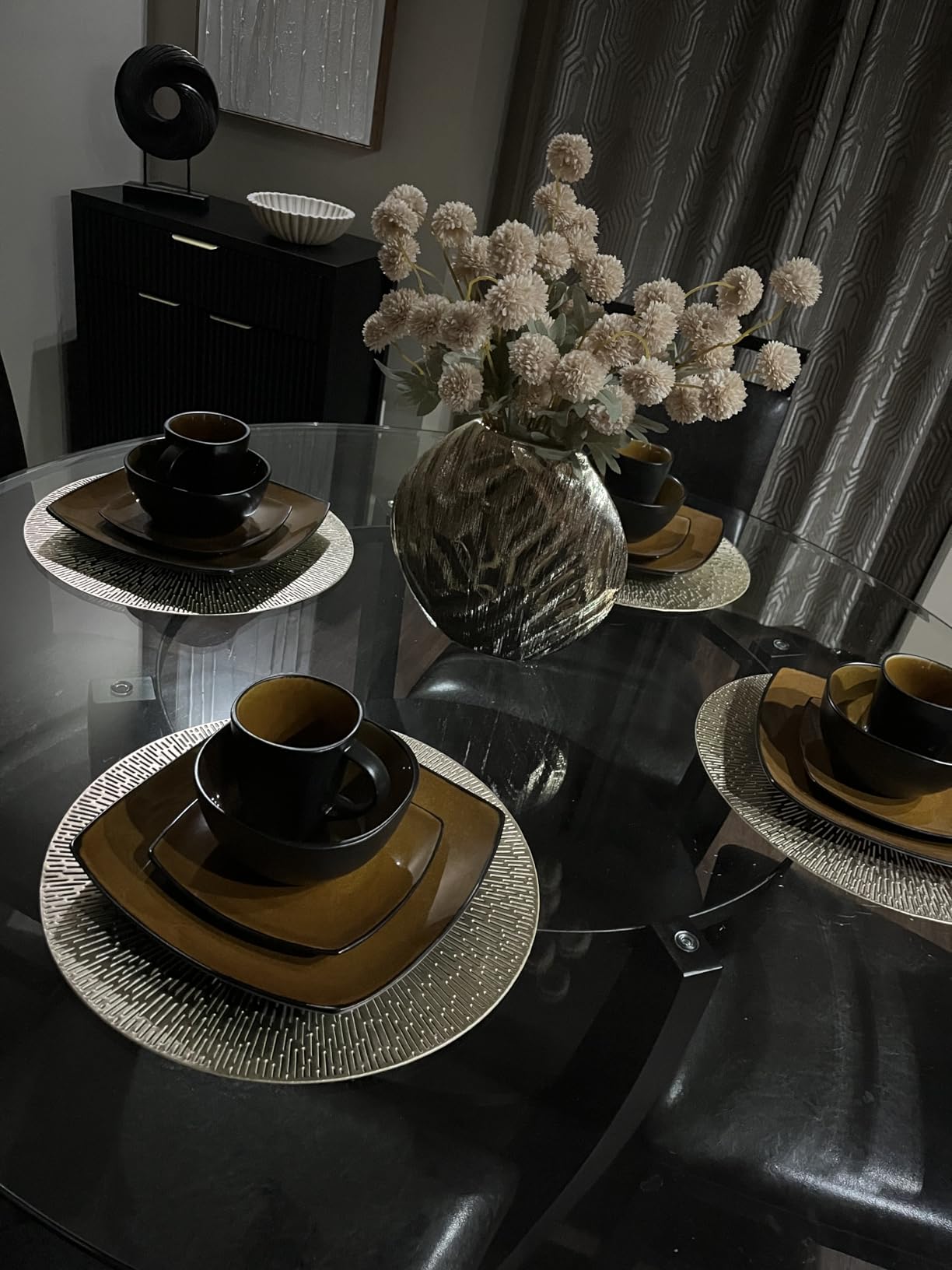 Gibson Elite Soho Lounge Square Reactive Glaze Stoneware Dinnerware Set, Service for 8 (40pc), Red/Black customer photo 2